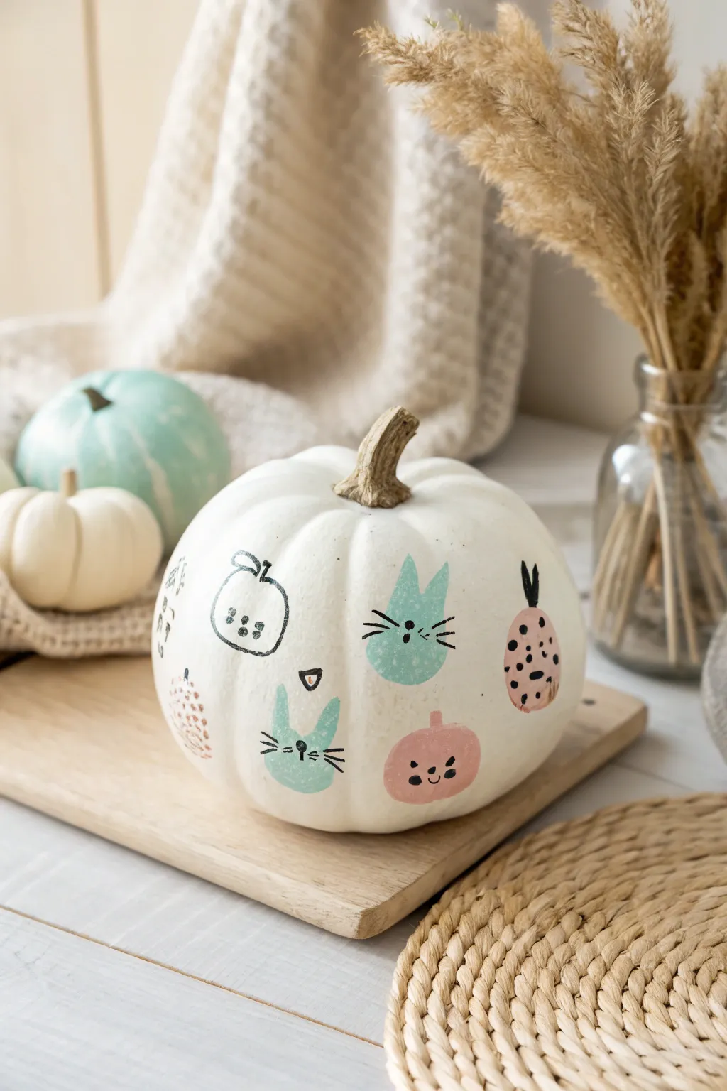 Tiny Thumbprint Zoo: Transform your pumpkin into a playful canvas of pastel animal prints!