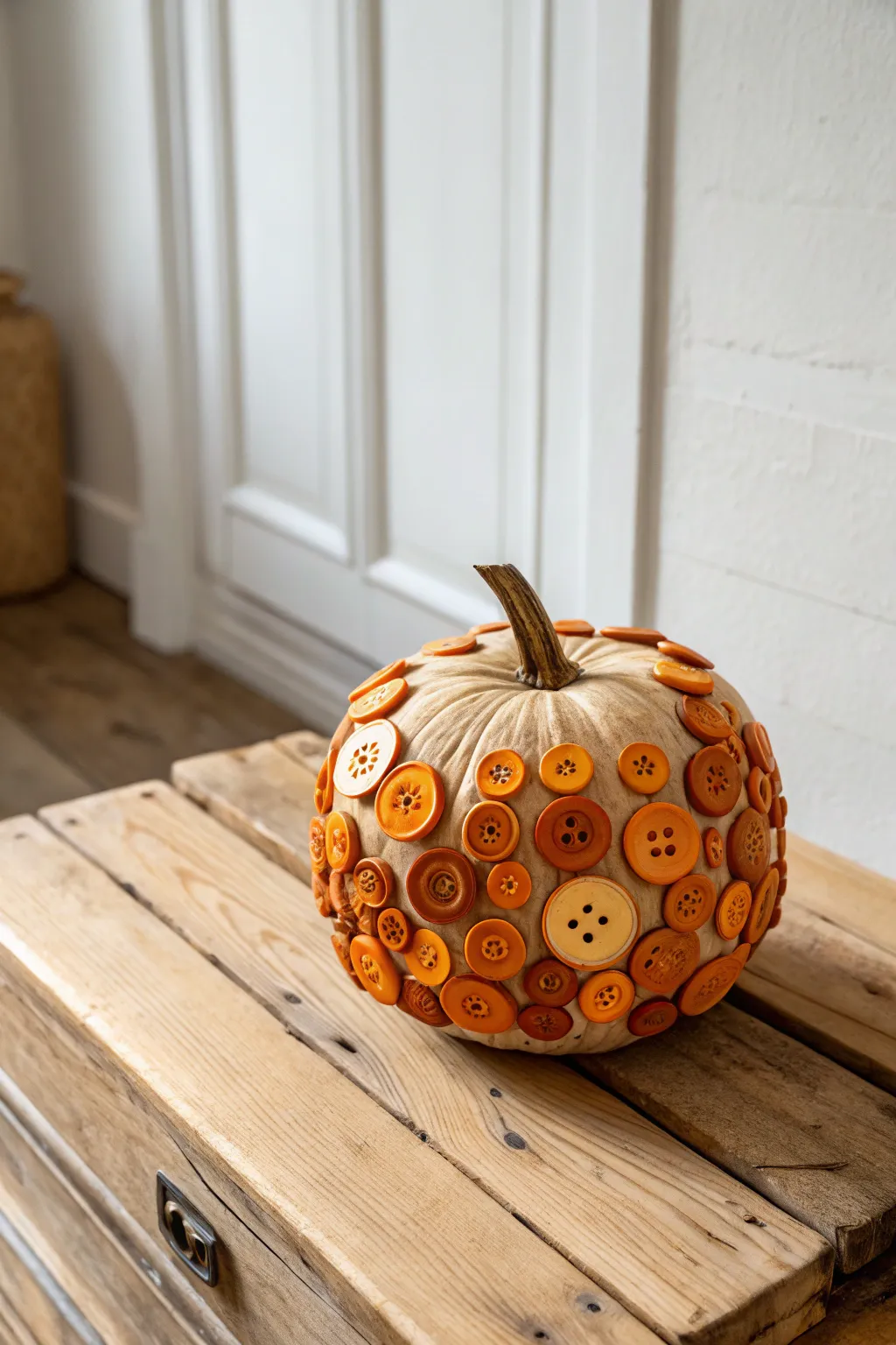 Upcycle and create with charm: A tactile button pumpkin that's both simple and stunning.