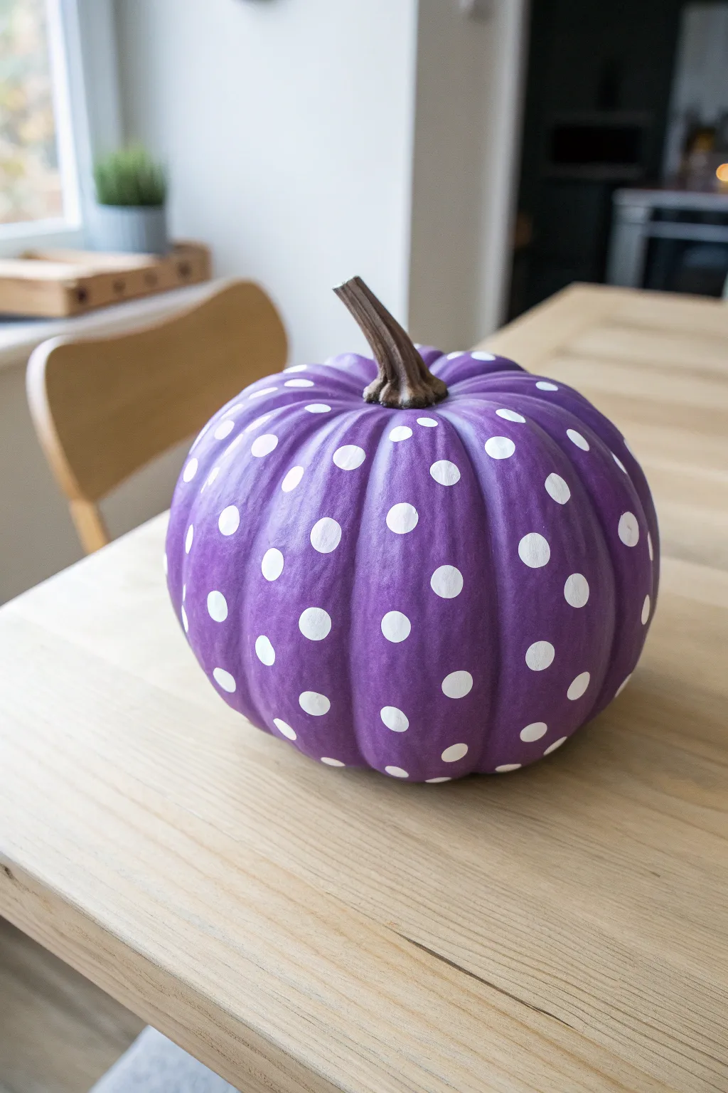 Add a playful twist to your fall decor with this chic polka-dotted pumpkin!