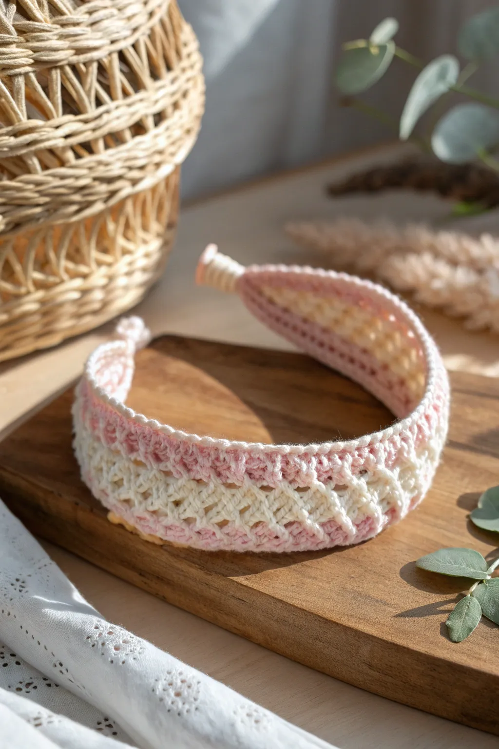 Elevate your style effortlessly with this chic crocheted headband, where minimalism meets boho elegance.