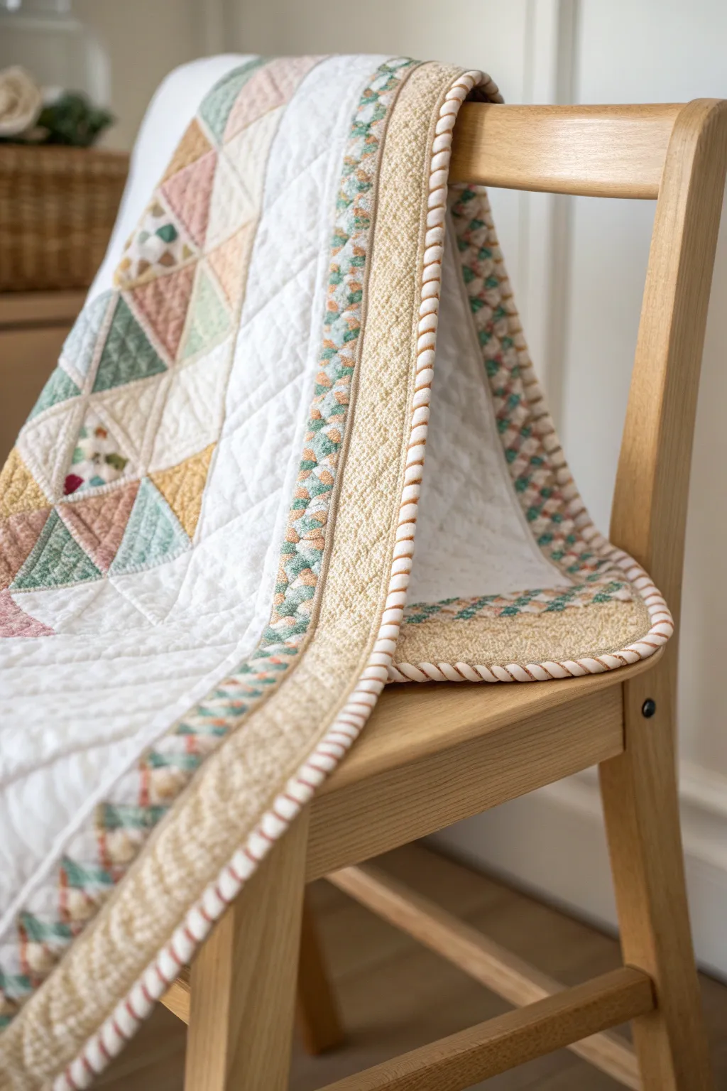 Elevate your quilt with woven trims for a touch of effortless elegance.