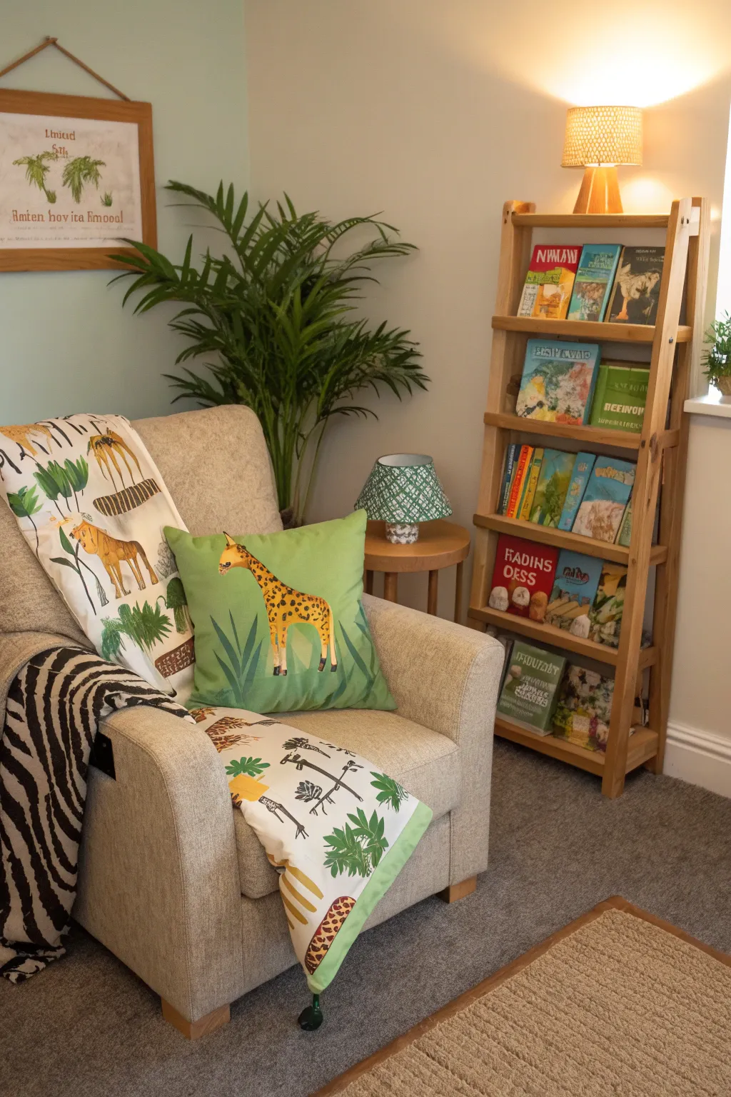Embark on a wild reading adventure! 🦓📚 Create a cozy safari escape for your little explorers with this charming reading nook idea. #KidsCorner #SafariAdventure