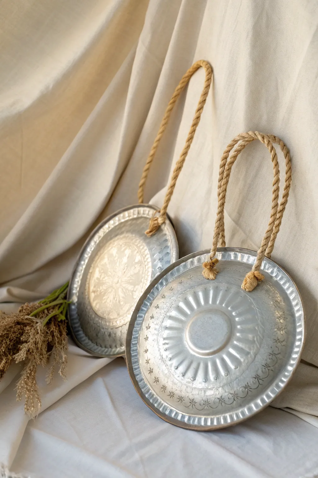 Discover the beauty of simplicity with these handcrafted pie tin cymbals, a perfect harmony of sustainability and style.