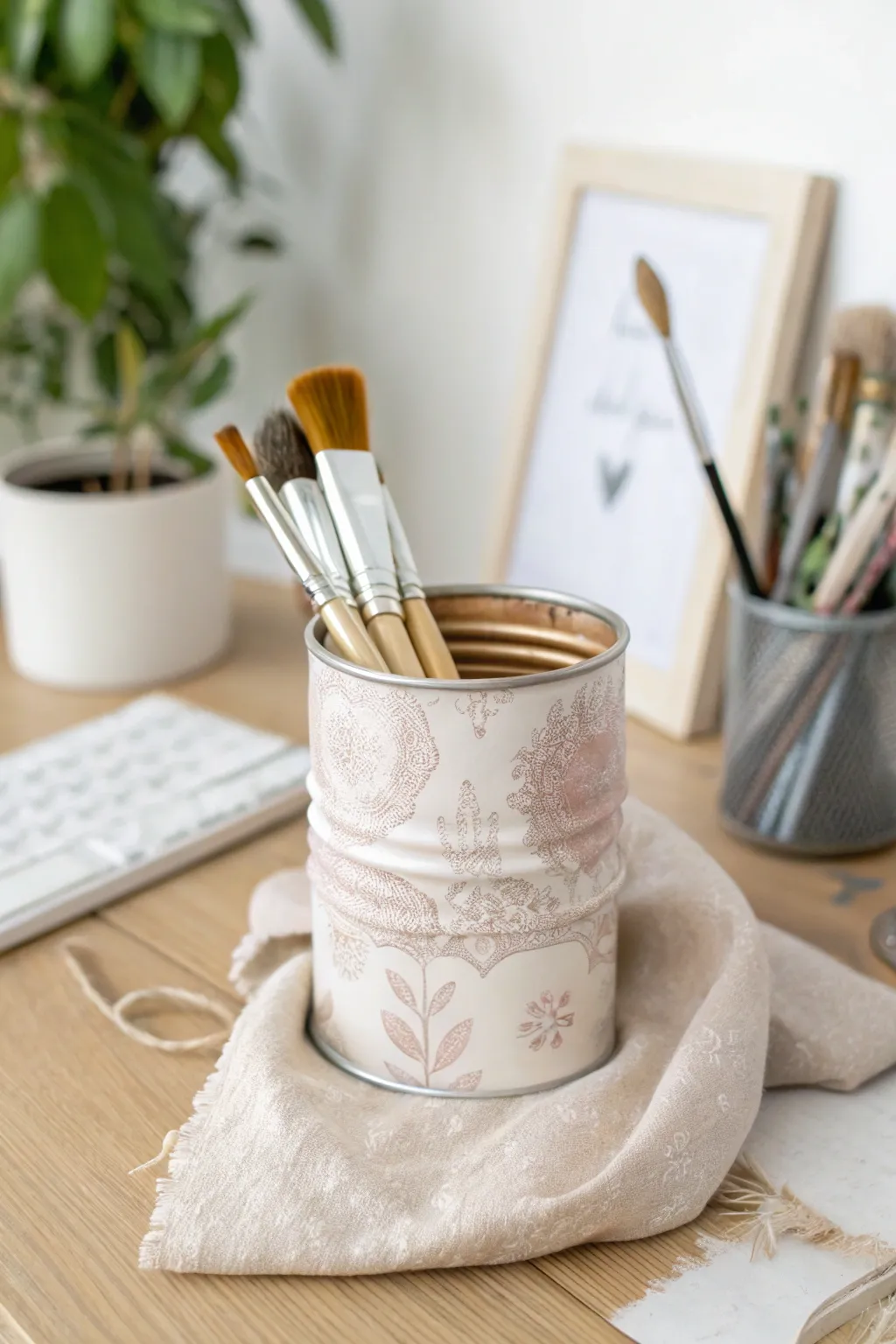 Transform tin cans into elegant desk organizers with a touch of boho chic.