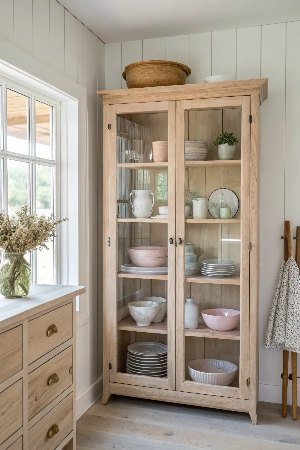Transform your kitchen's look with elegant glass-front cabinets—simple elegance meets functional beauty.
