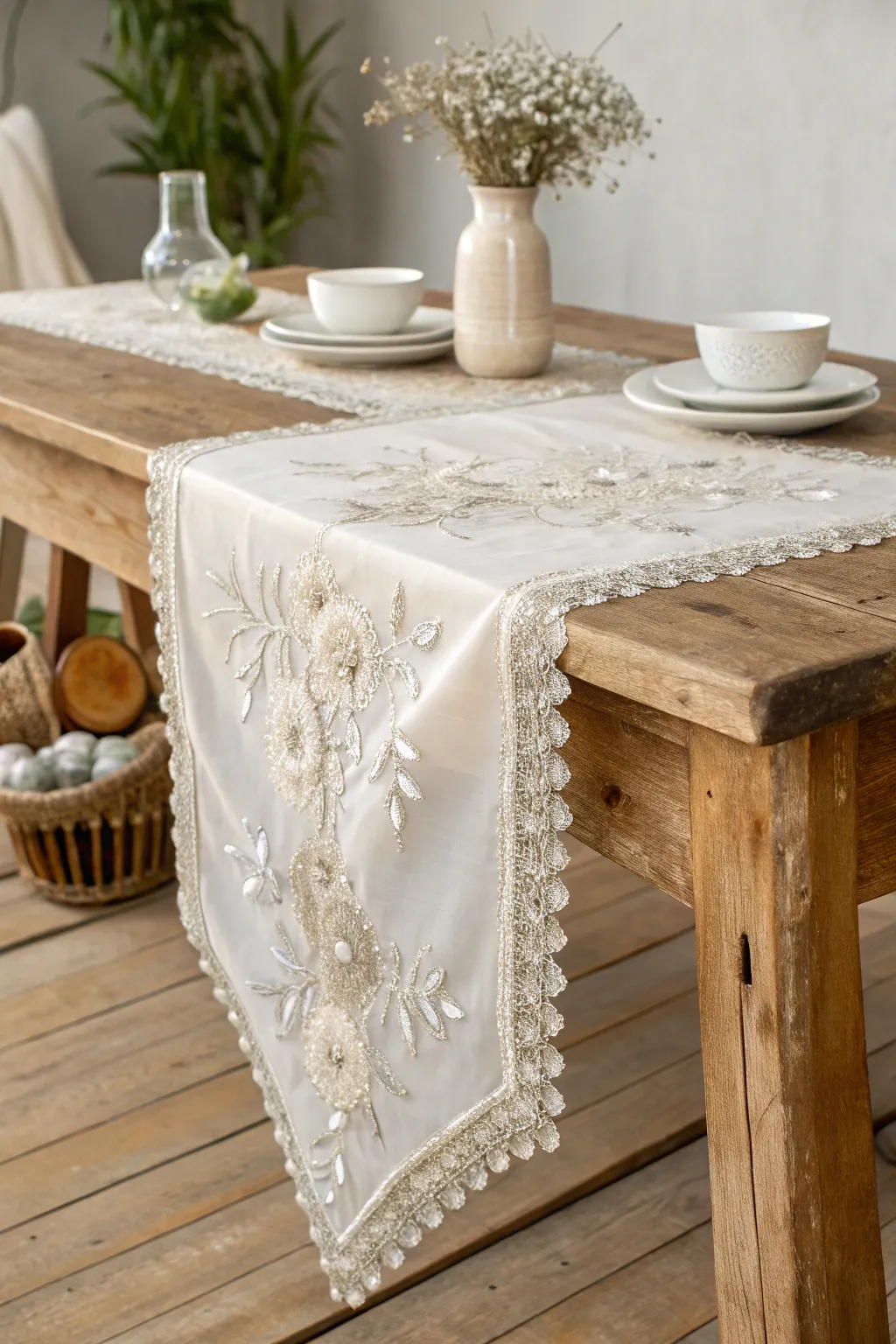 Transform your cherished wedding dress into a captivating table runner, adding a touch of elegance to your special occasions.