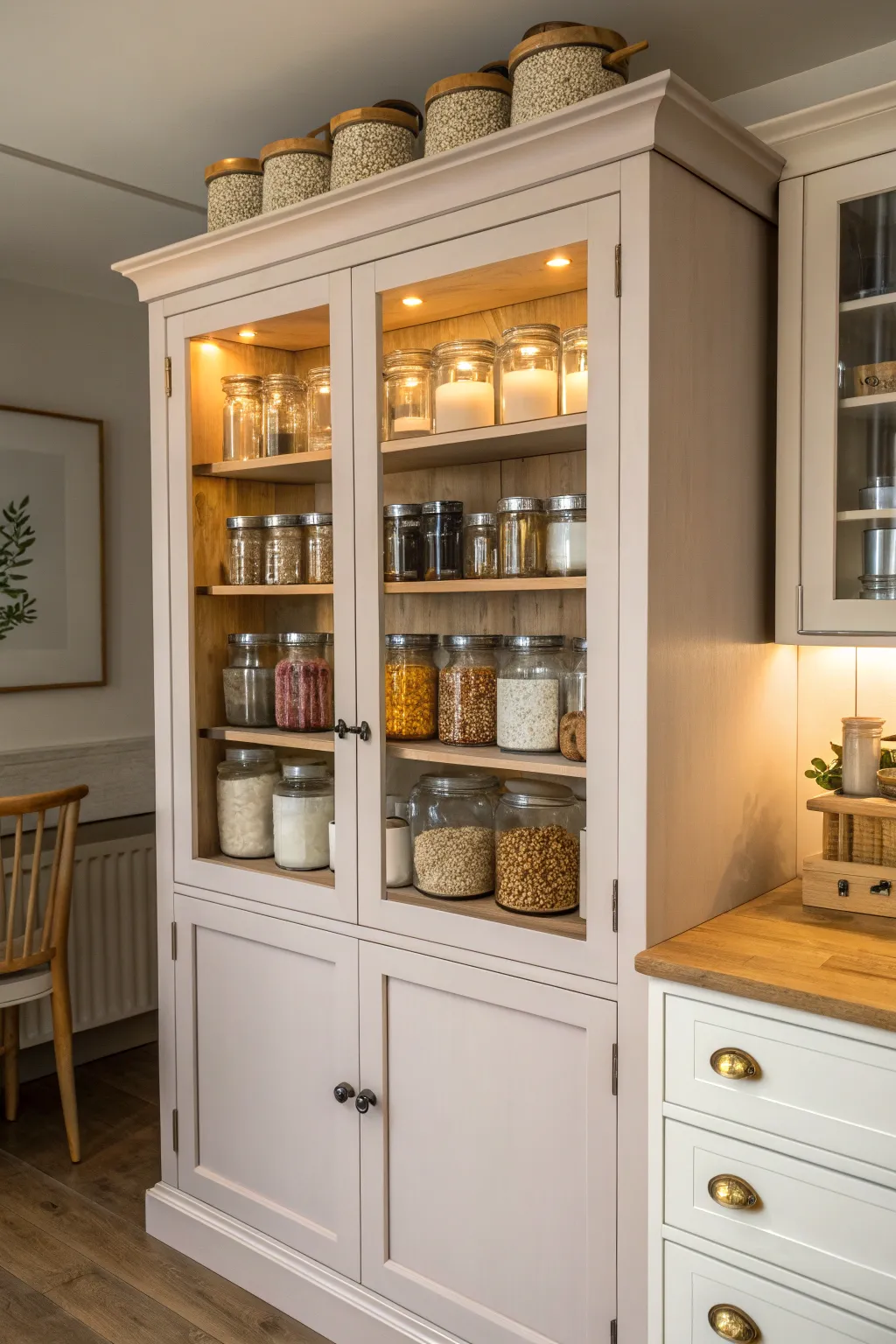 Transform your kitchen with a vintage touch: A beautifully repurposed china cabinet pantry.