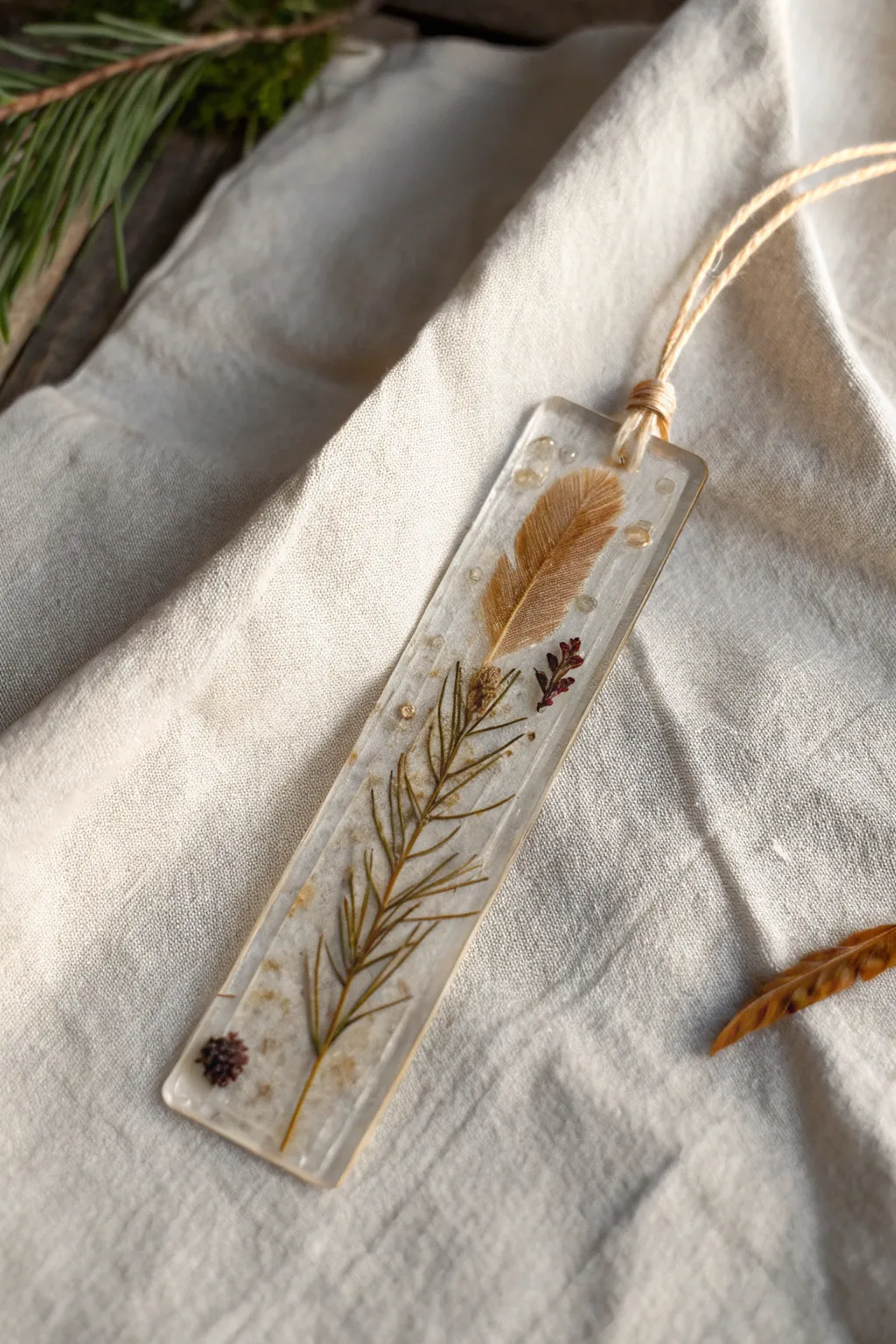 Crafted with care: A bamboo and recycled paper resin bookmark, where simplicity meets sustainability.