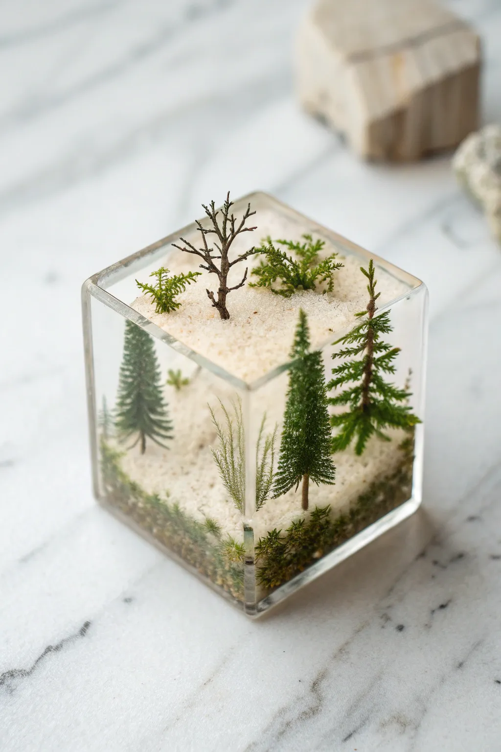 Bring a touch of serene nature into your home with a handcrafted miniature landscape in resin.