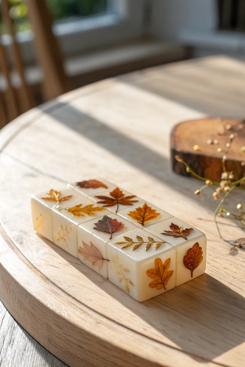 Embrace the season with artisanal resin dominoes that capture the essence of autumn.