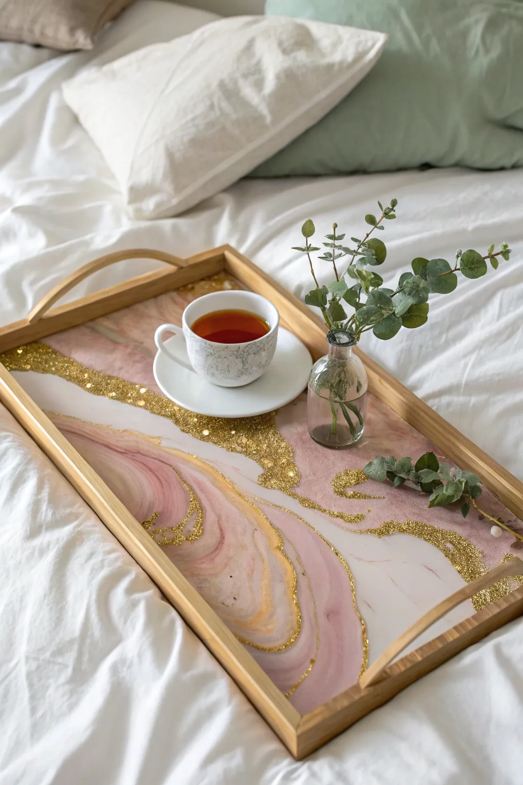 Elevate your mornings with the elegance of handcrafted resin bed trays.