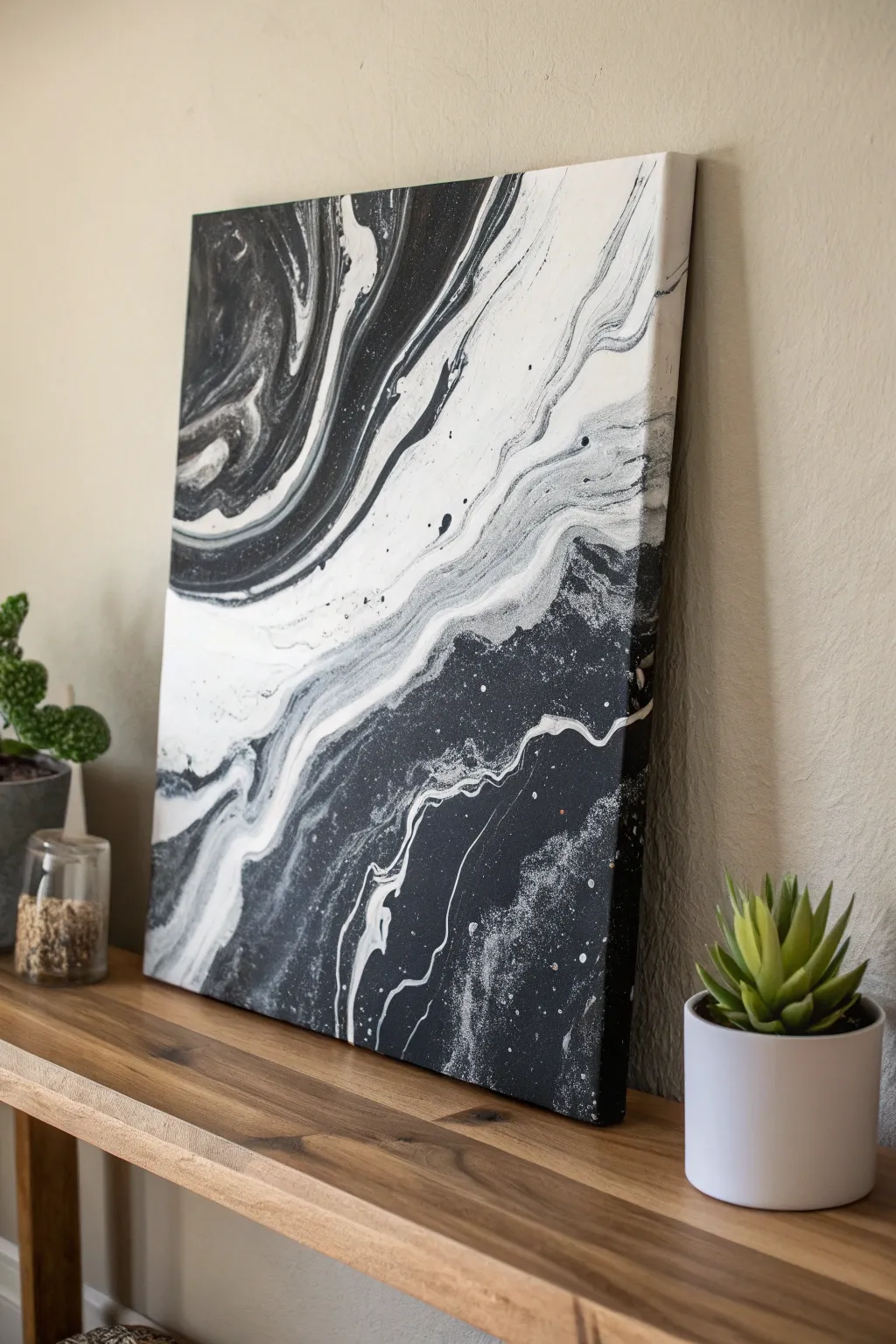 Elevate your space with stunning black and white resin art that embraces simplicity and elegance.