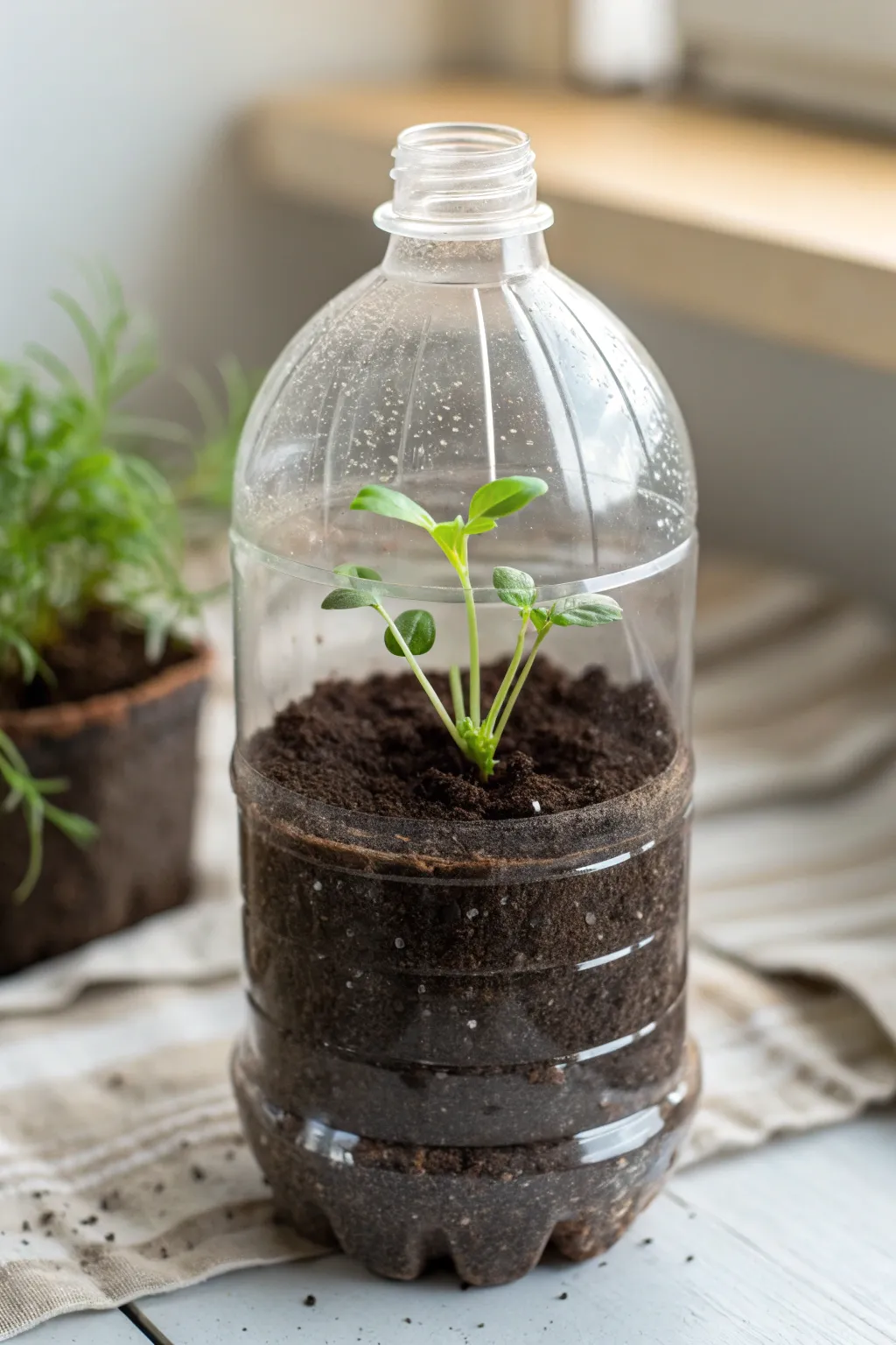 Upcycle with style: Transform plastic bottles into chic mini greenhouses for your seedlings. 🌱 #SustainableLiving #ScandiBoho