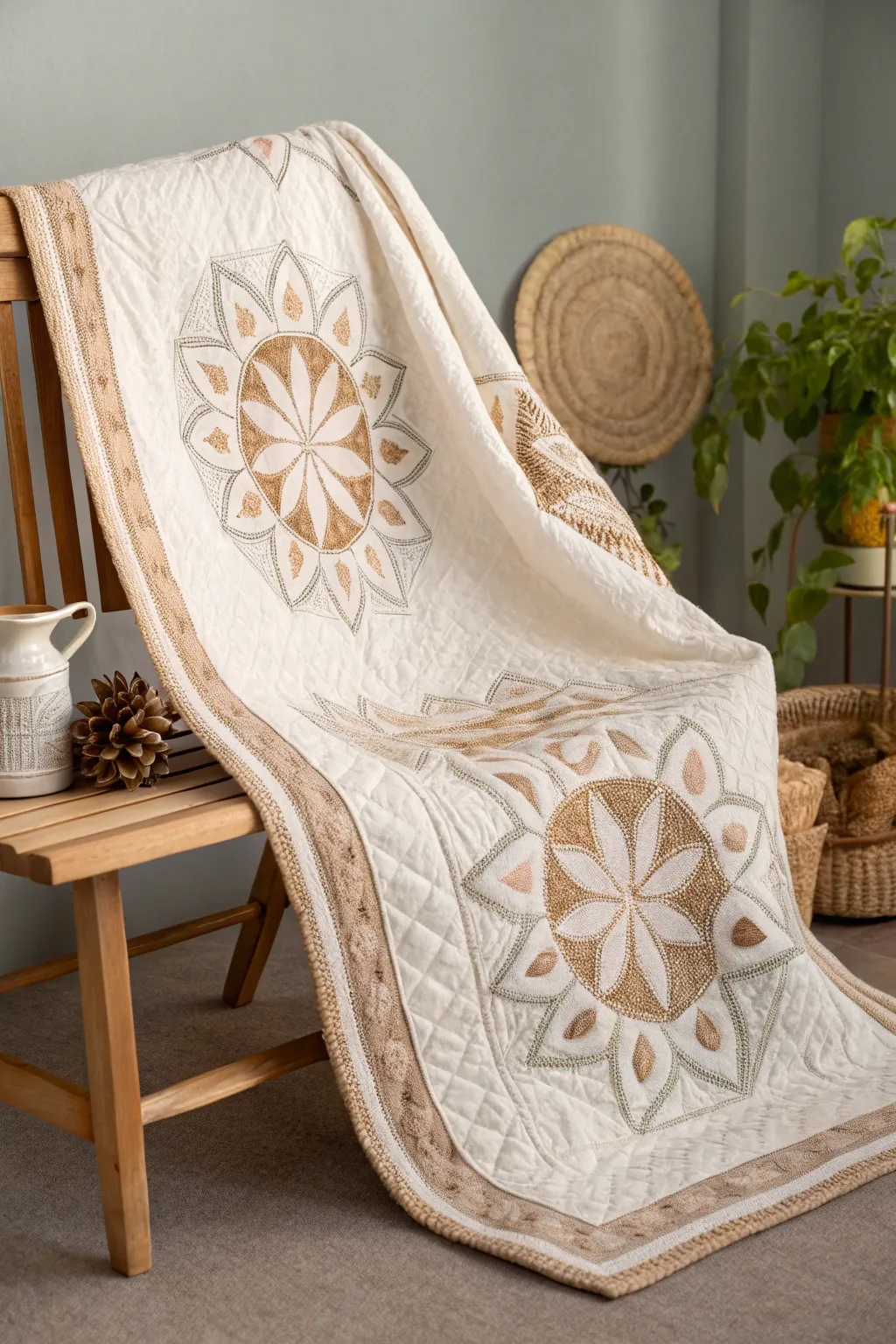 Embrace the beauty of negative space with this stunning quilt border design, where simplicity and craftsmanship meet elegance.