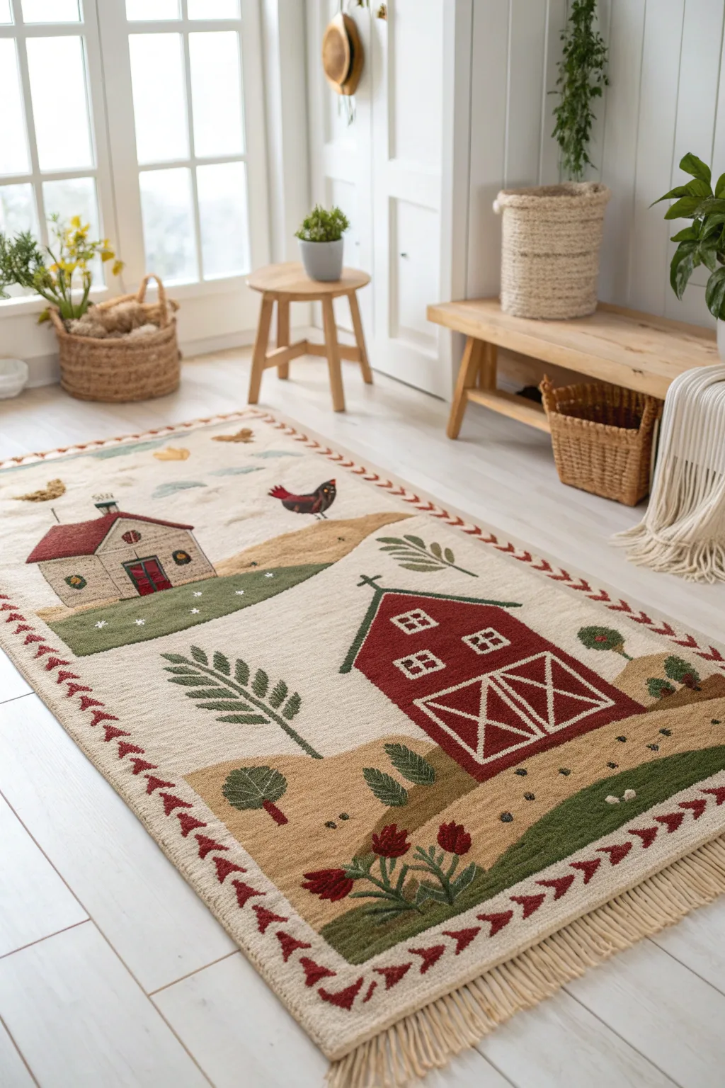 Embrace rustic charm with this handcrafted farm-themed rug, where simplicity meets natural beauty. #FarmLife #ScandinavianStyle #BohoChic