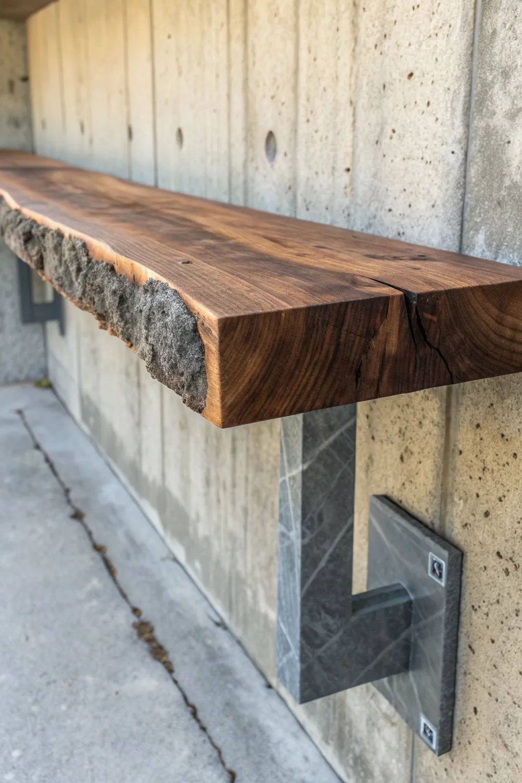 Elevate your space with this modern rustic shelf, where wood meets stone for a bold blend of nature and design.