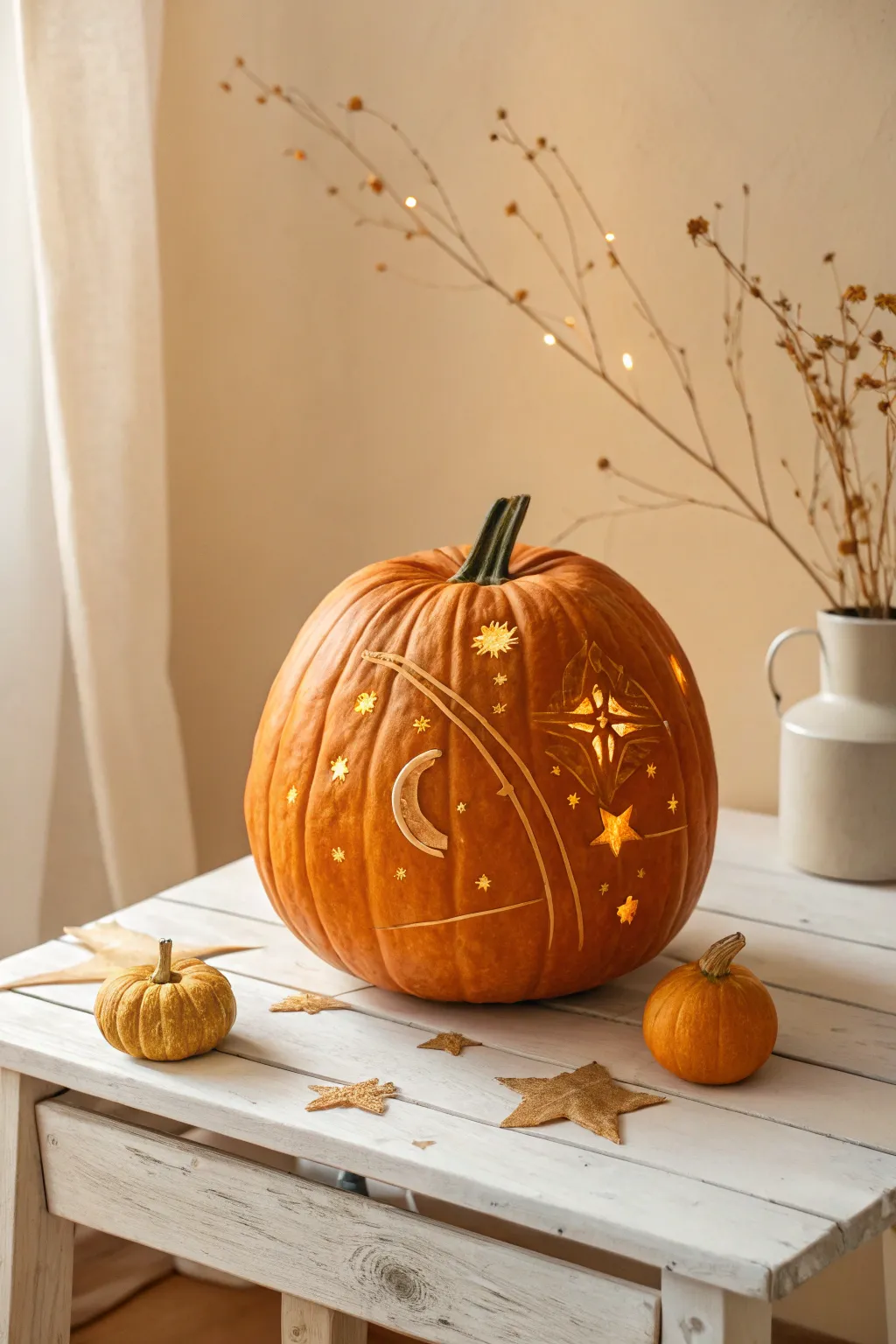 Illuminate your autumn nights with a celestial touch: a meteor shower pumpkin carving that blends simplicity and wonder.