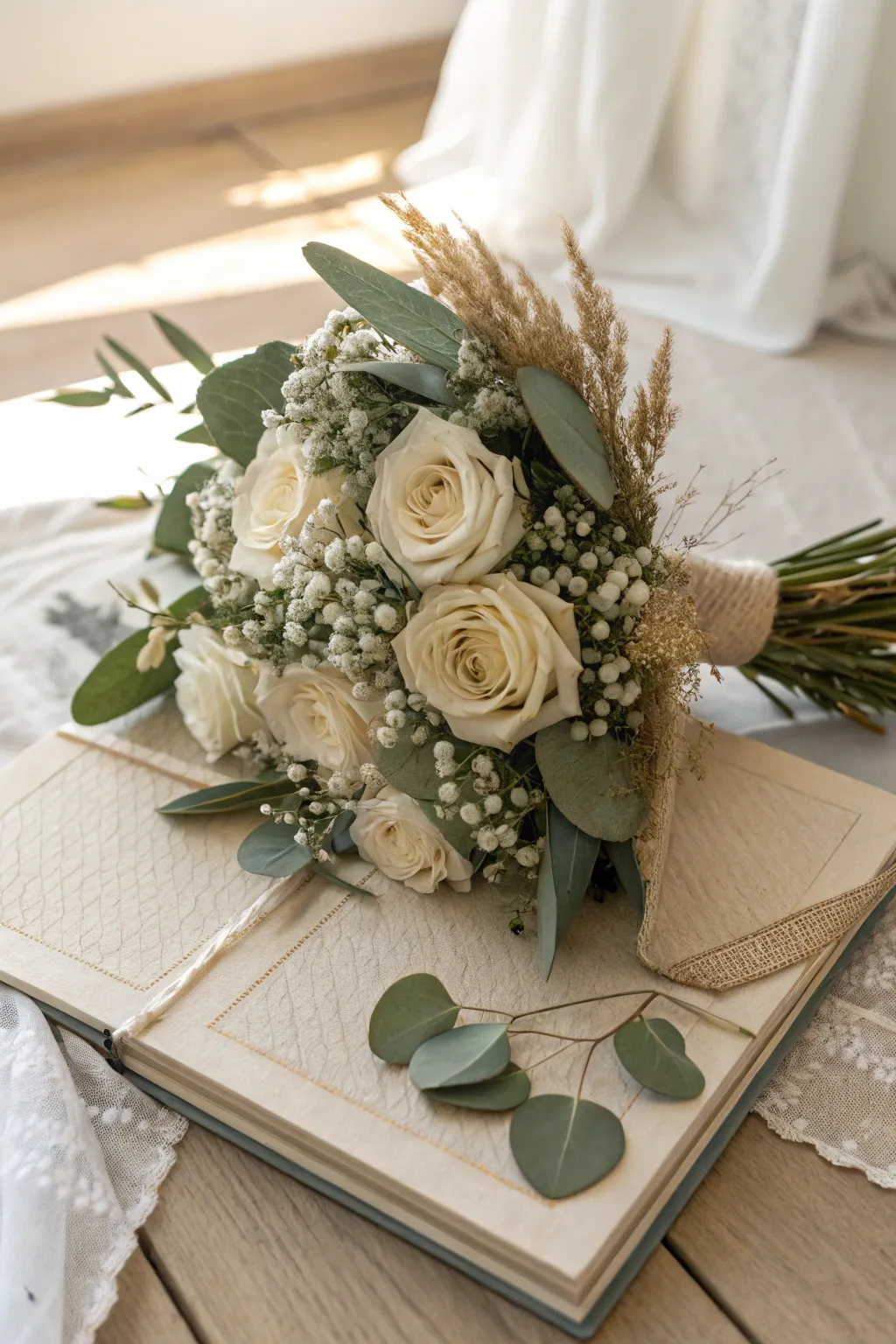 Capture timeless elegance: Preserve your wedding bouquet's beauty on a scrapbook page.