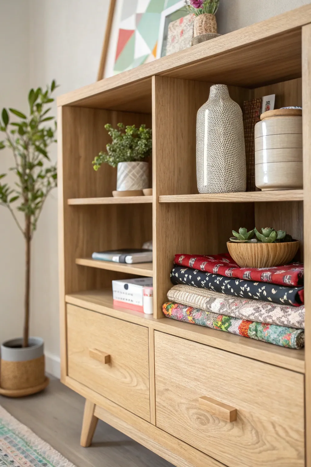 Discover the elegance of hidden storage—where simplicity meets mystery in your sewing sanctuary.