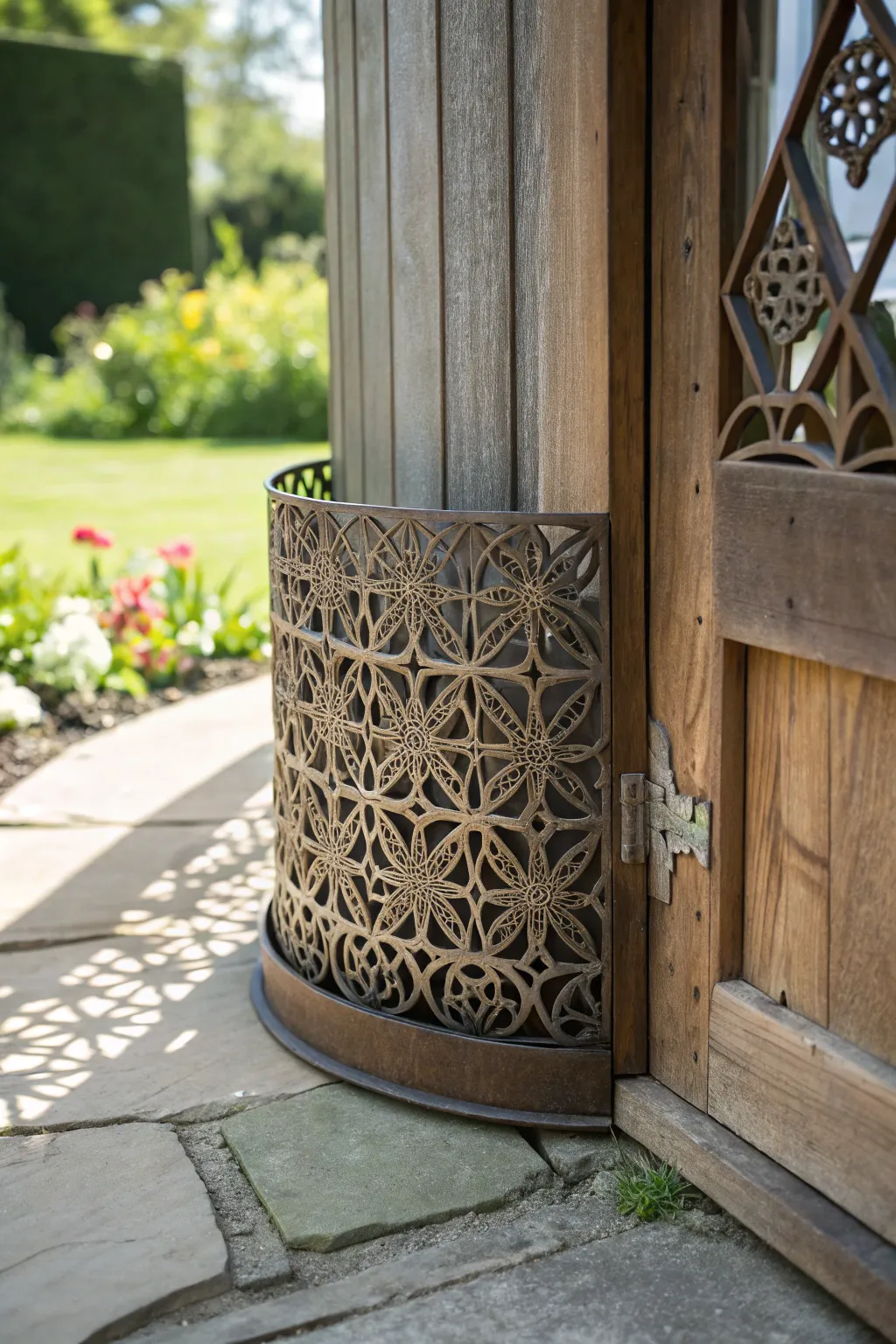 Elevate your shed's style with finely crafted metal grilles that blend beauty and functionality.