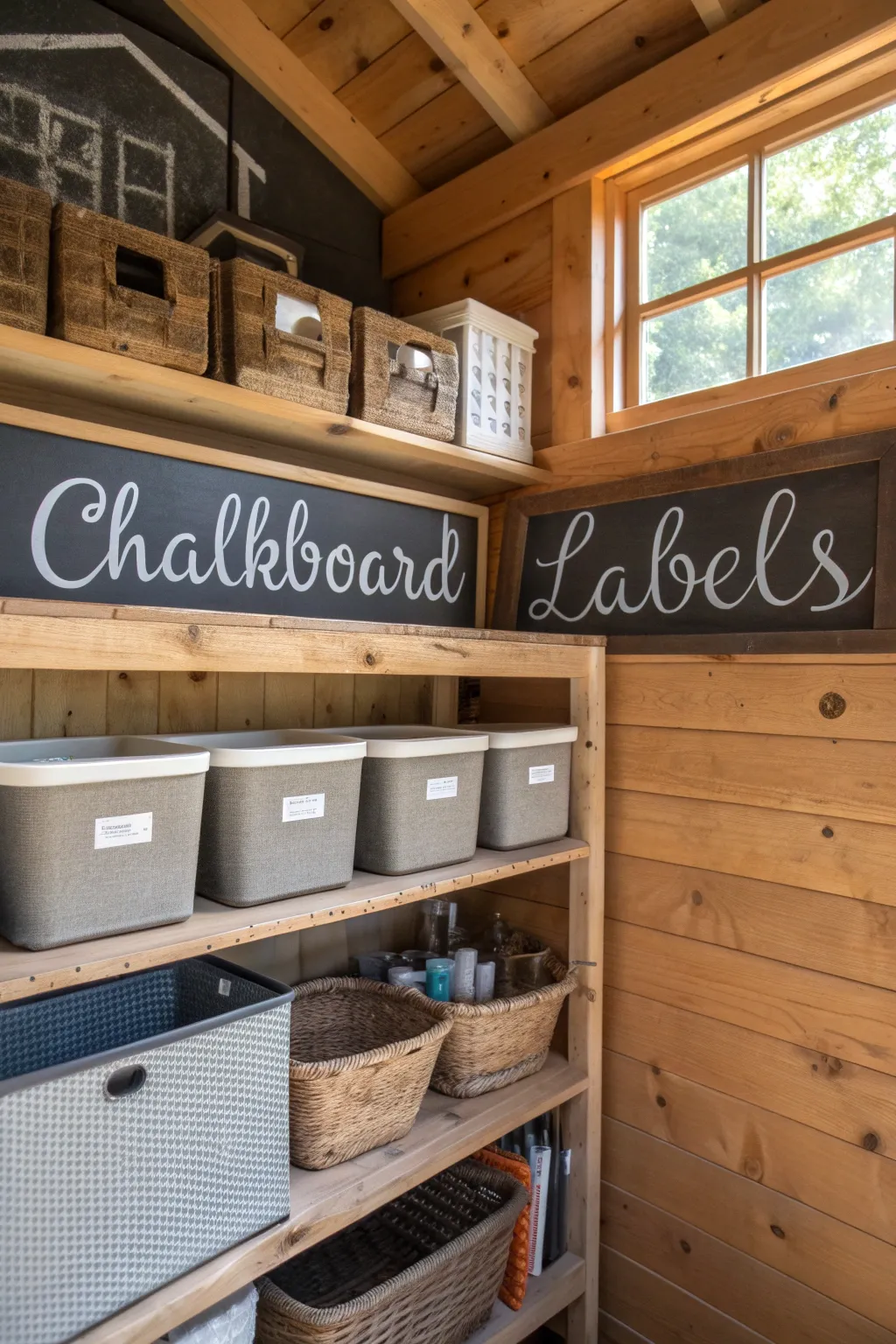 Master the art of organization with handcrafted charm—label your way to a perfectly ordered shed.