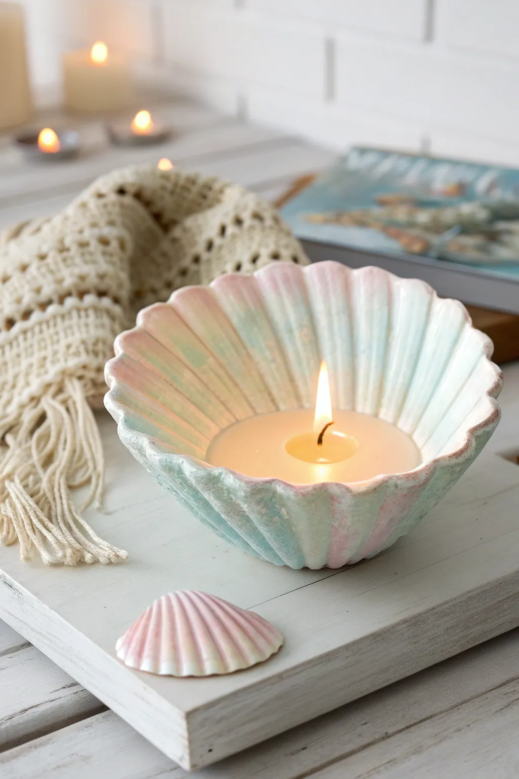 Illuminate your space with the tranquil glow of ocean-inspired seashell candles.