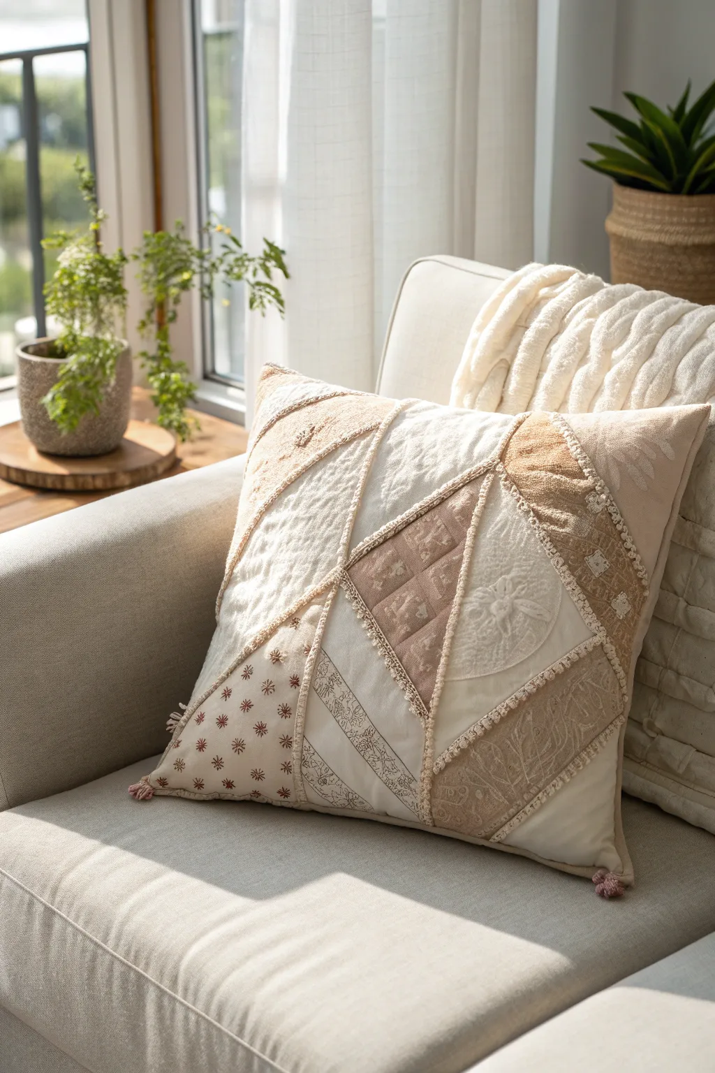 Embrace the art of quilting with this cozy, minimalist patchwork cushion—where craftsmanship meets comfort.