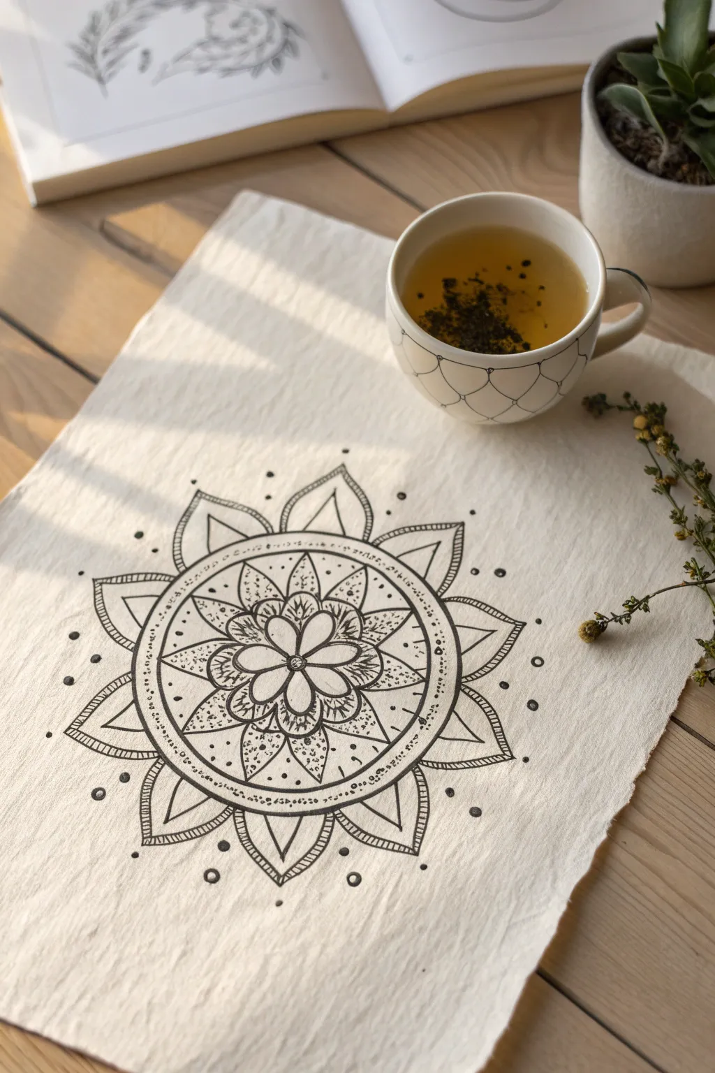 Embrace tranquility with a hand-drawn mandala, where simplicity meets artistry.