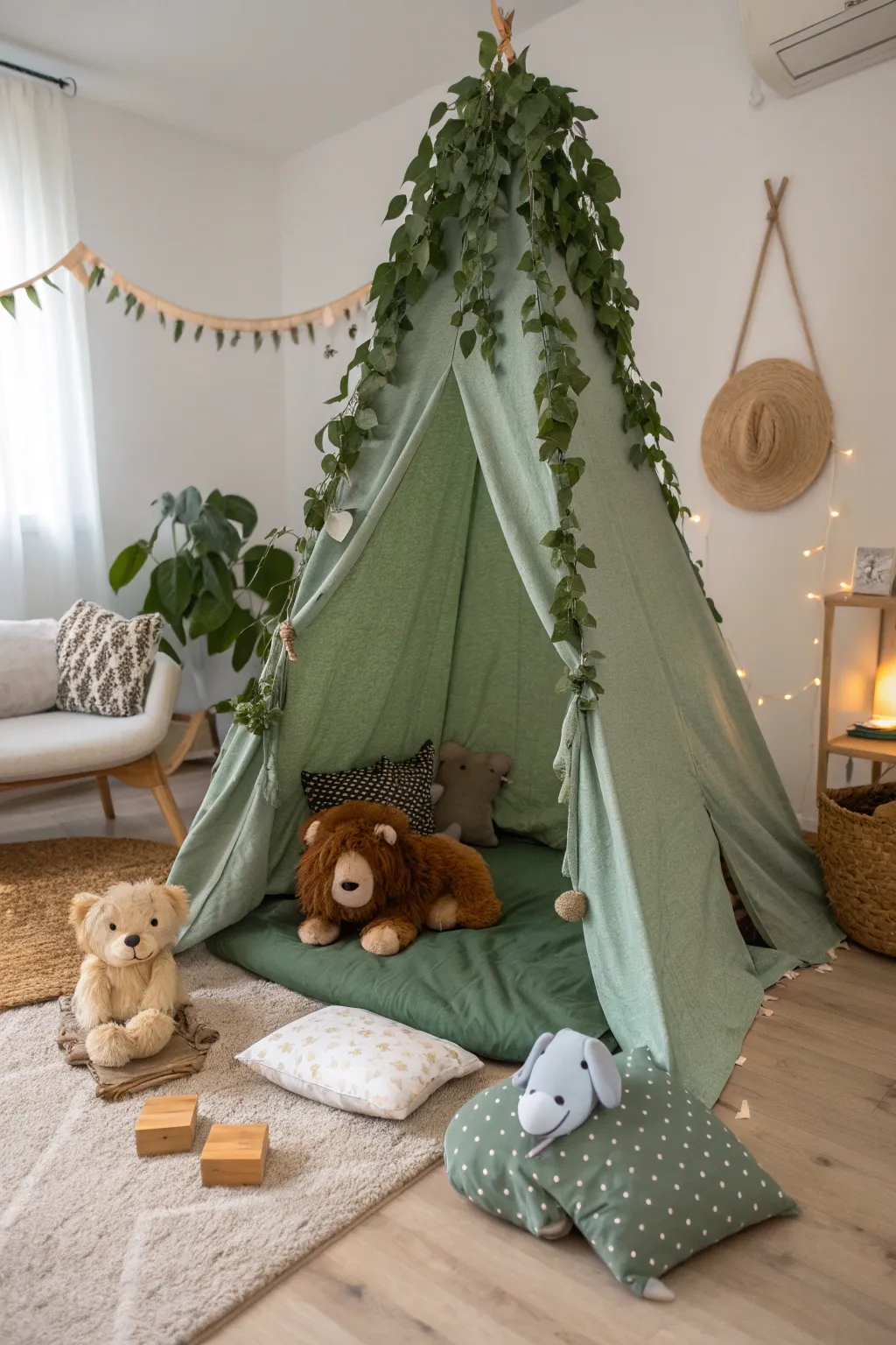 Transform your living room into a serene jungle adventure with this charming sleepover fort idea!