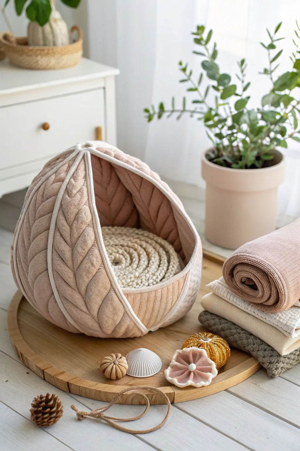 Discover the beauty of slow stitching with this stunning 3D fabric art pod, where simplicity meets intricate craftsmanship.