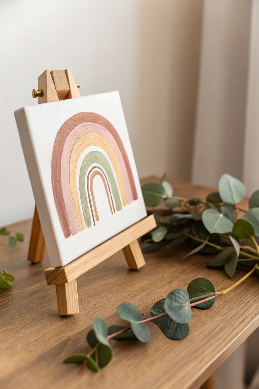 Embrace whimsy with a boho-inspired rainbow painting that delights with unexpected hues.