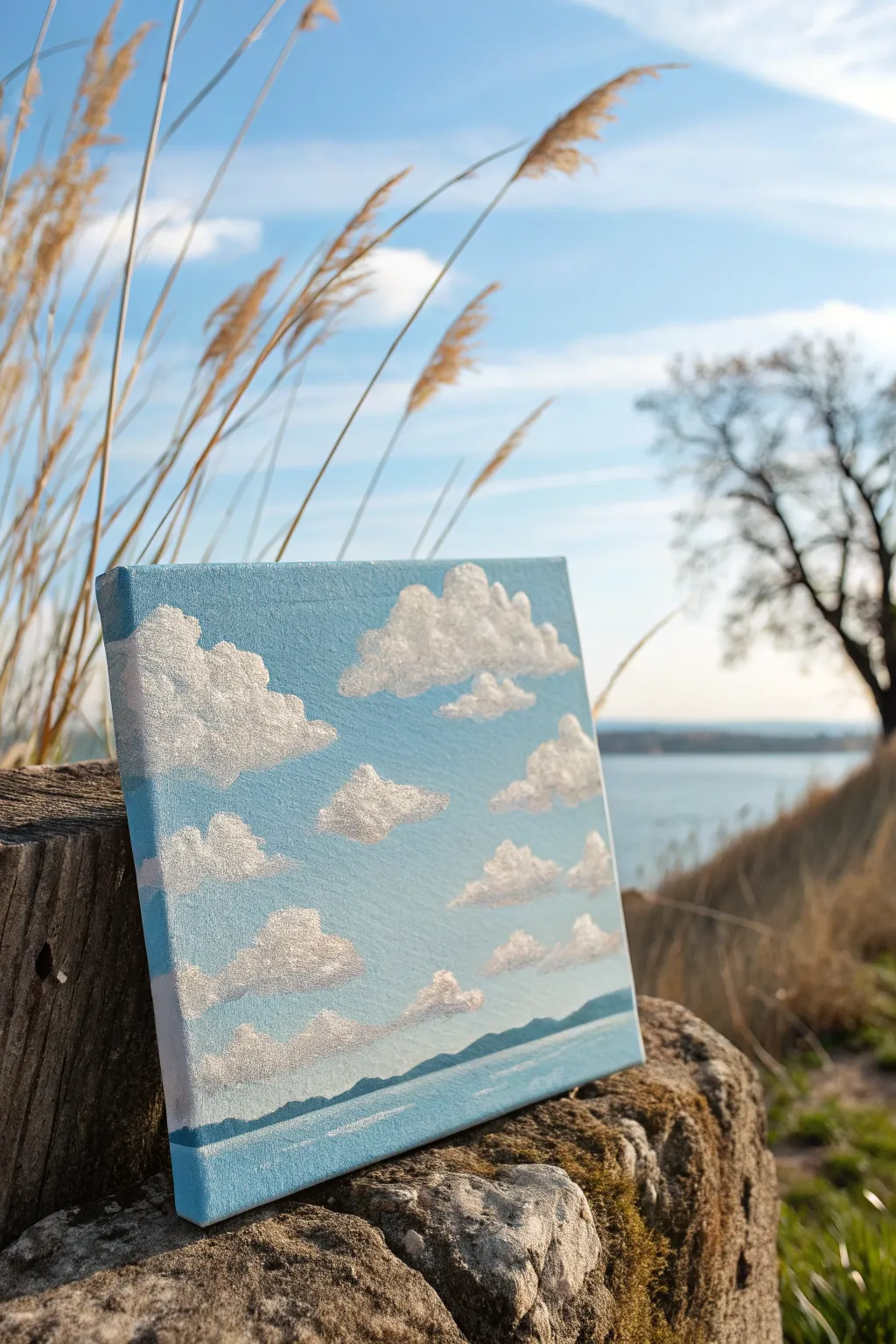 Embrace tranquility with whimsical clouds on canvas – a perfect blend of minimalist elegance and natural charm.
