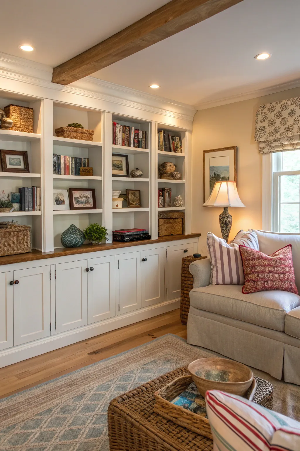 Built-ins provide essential storage while maintaining a sleek appearance.
