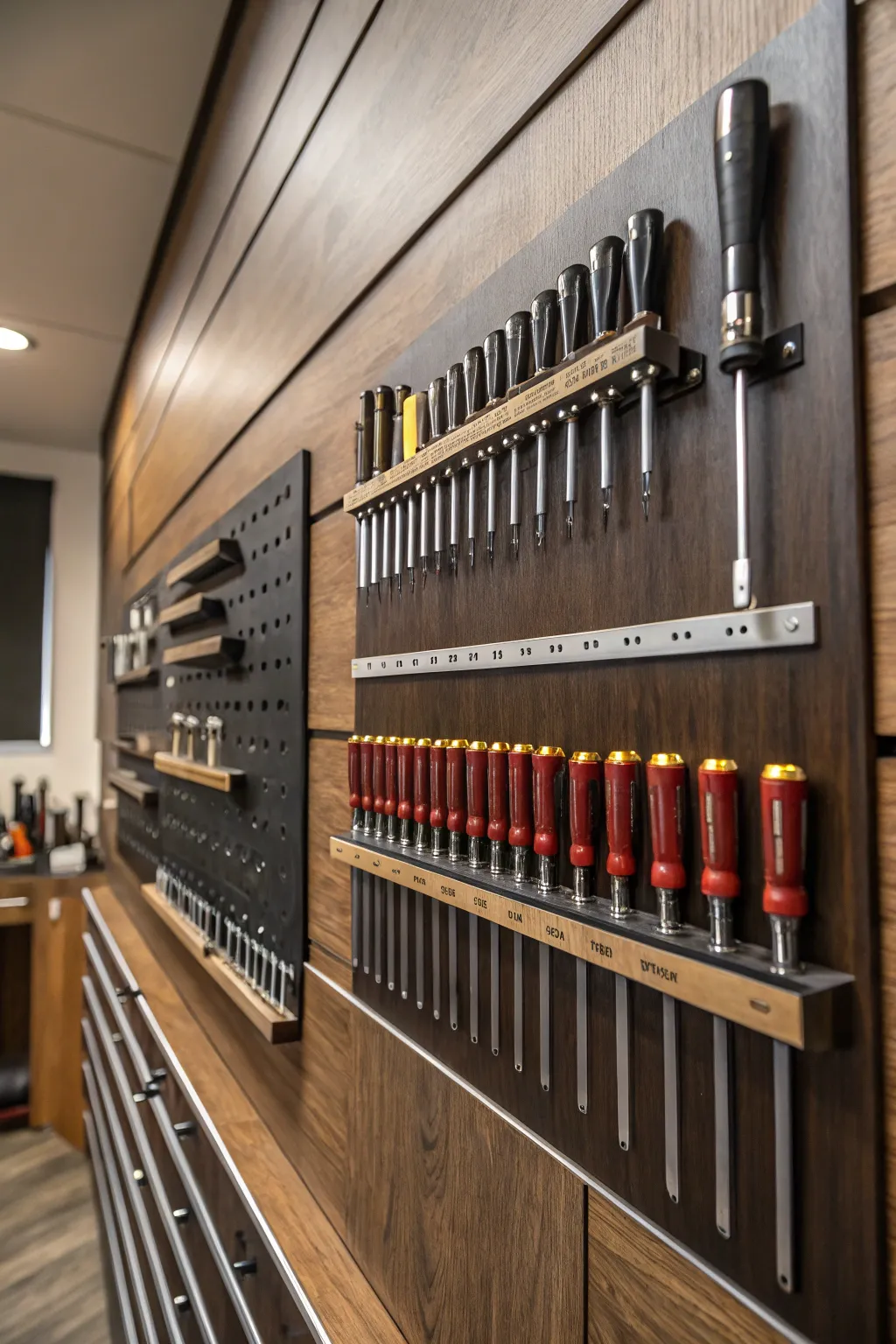 Elevate your workspace with stylish magnetic strips for easy tool access.