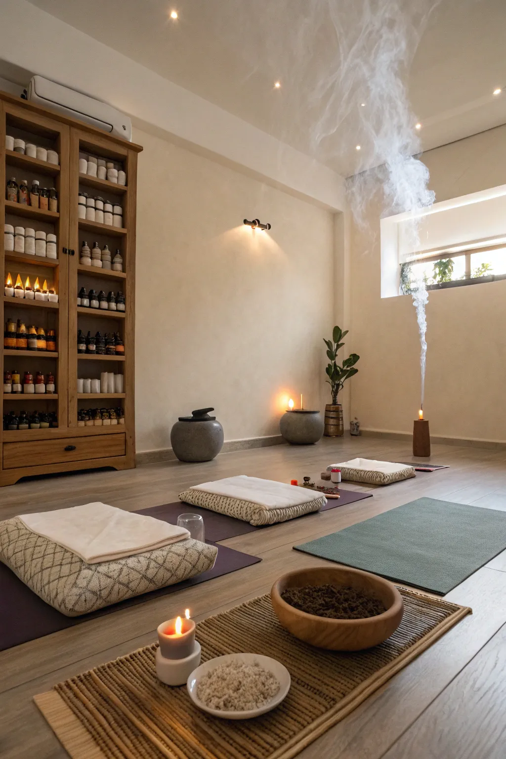 Aromatherapy adds a layer of relaxation and focus to the space.