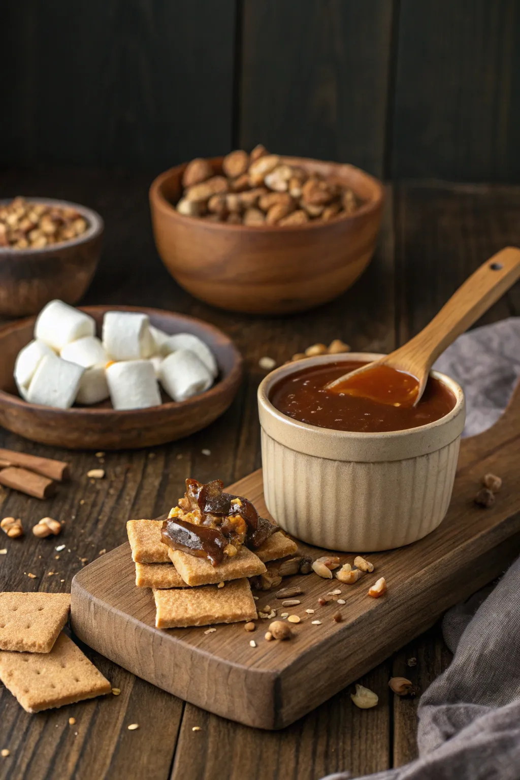 Elevate your s'mores game with a touch of caramel and a sprinkle of nuts. Indulgence never looked so good.