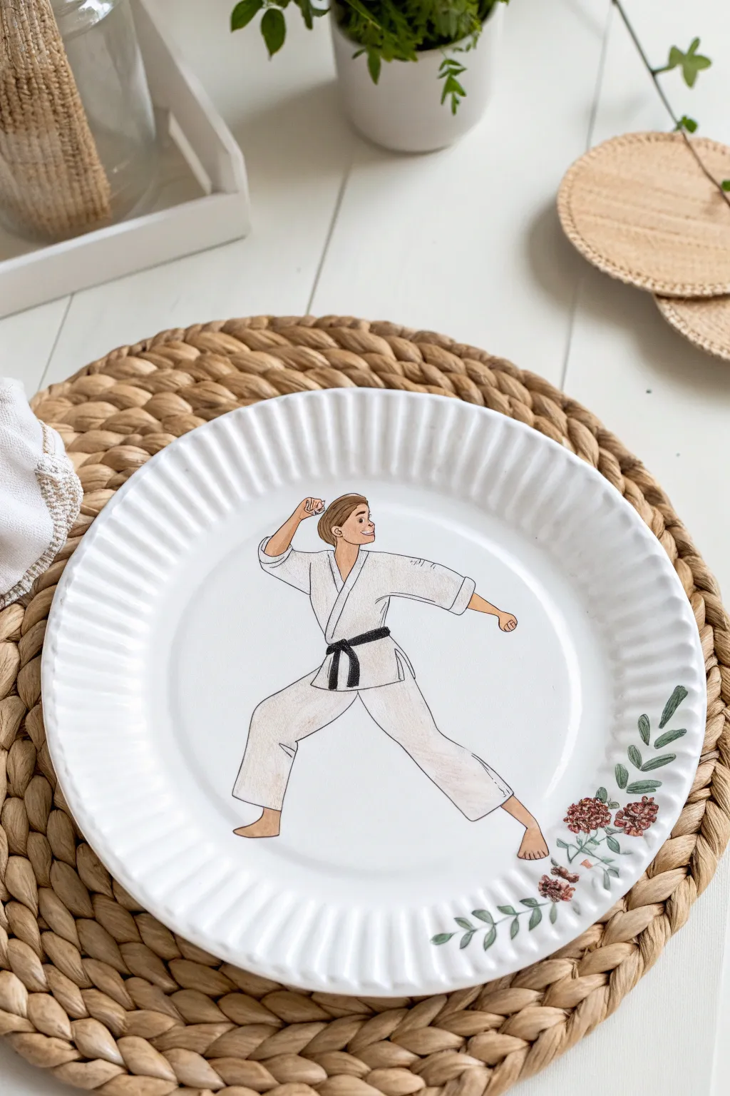 Unleash creativity with a minimalist paper plate karate champion—where simplicity meets imaginative play!