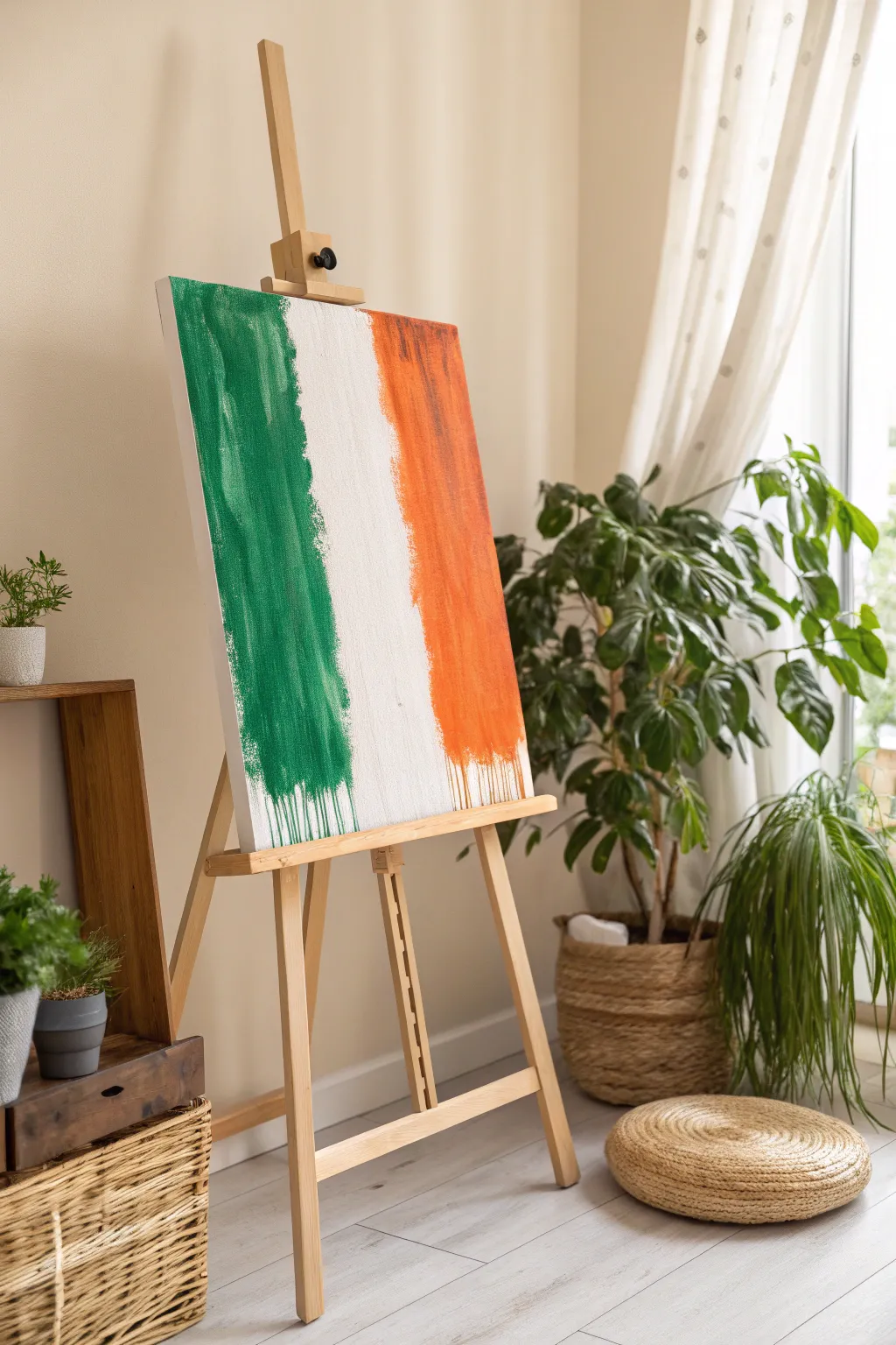 Embrace the beauty of simplicity with an abstract Irish flag painting that adds a touch of elegance and vibrancy to any space. #MinimalistArt #IrishFlagInspiration