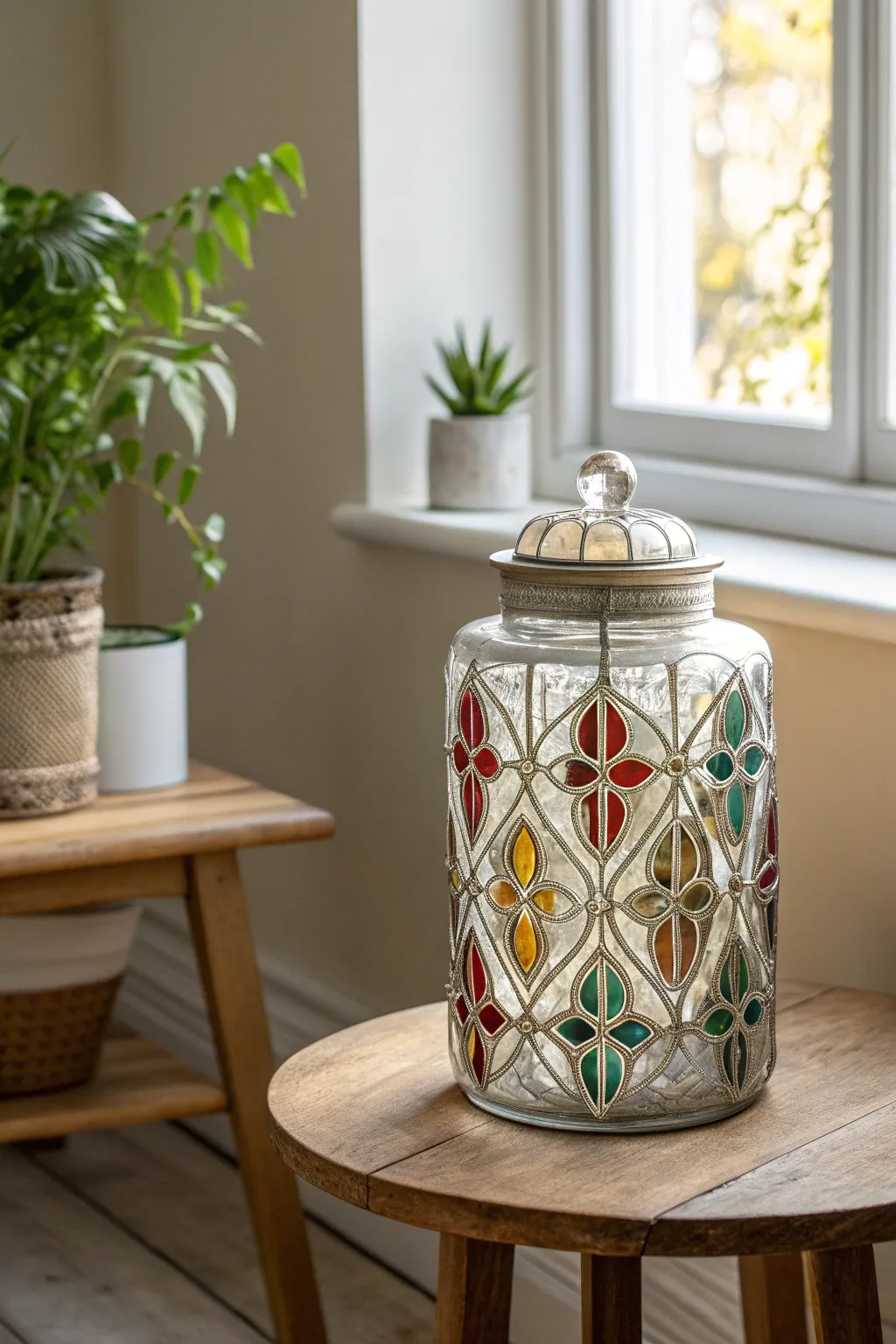 Transform your space with a touch of vintage elegance—stained glass jars that radiate timeless beauty.