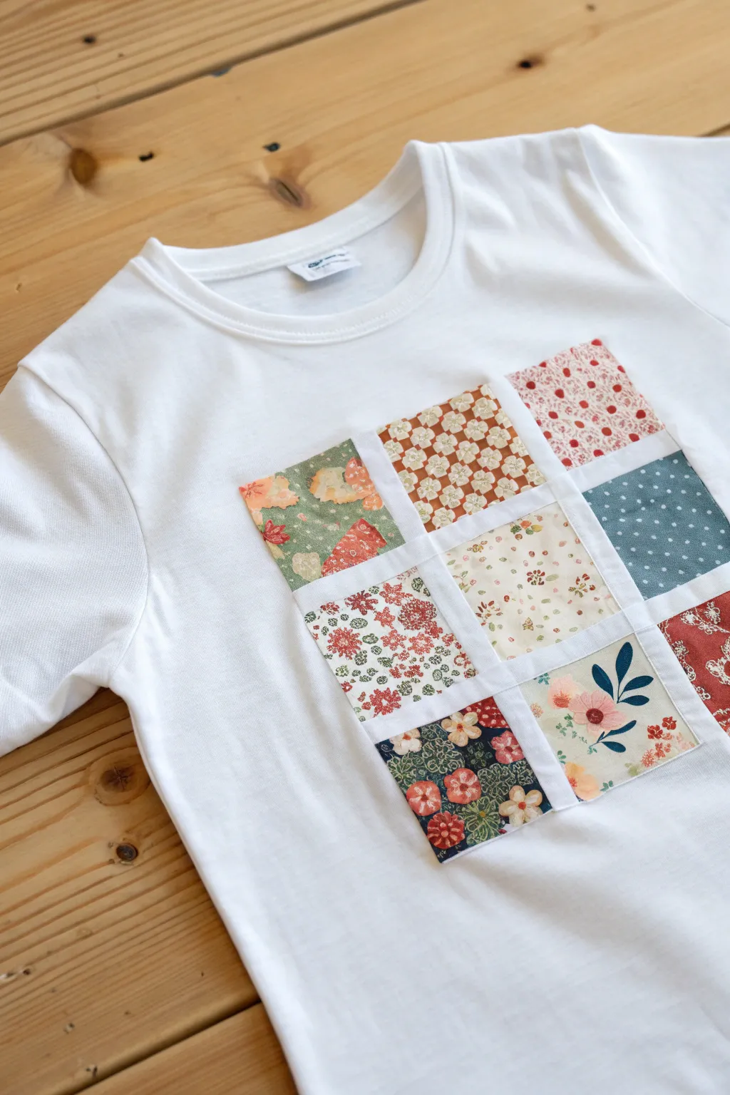 Transform your t-shirt into a work of art with charming patchwork designs. Embrace simplicity and creativity!