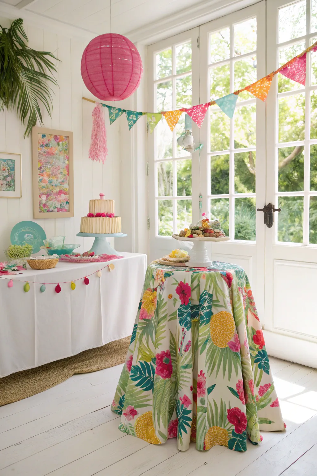 Tropical table skirts bring a slice of paradise to your decor.