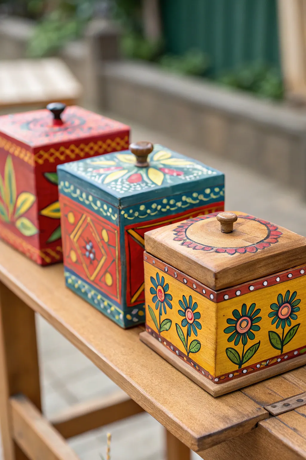 Beautiful hand-painted wooden boxes for storing treasures.