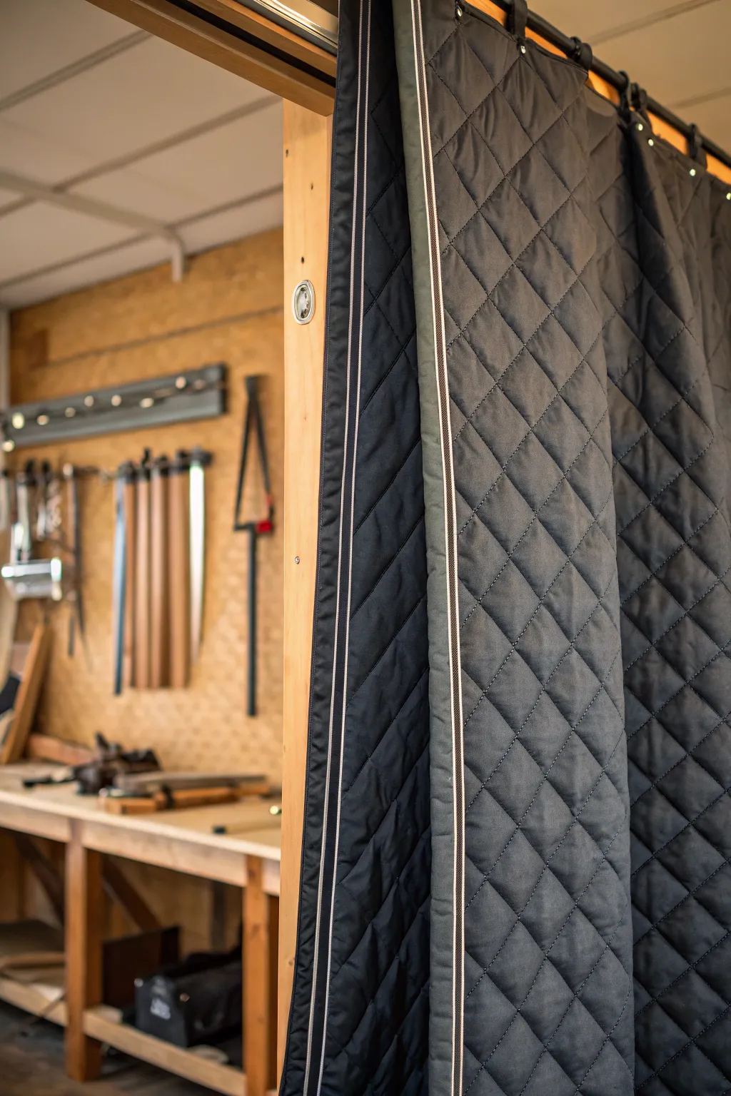 Enhance your workshop with a magnetic insulated door curtain for optimal temperature control and privacy.