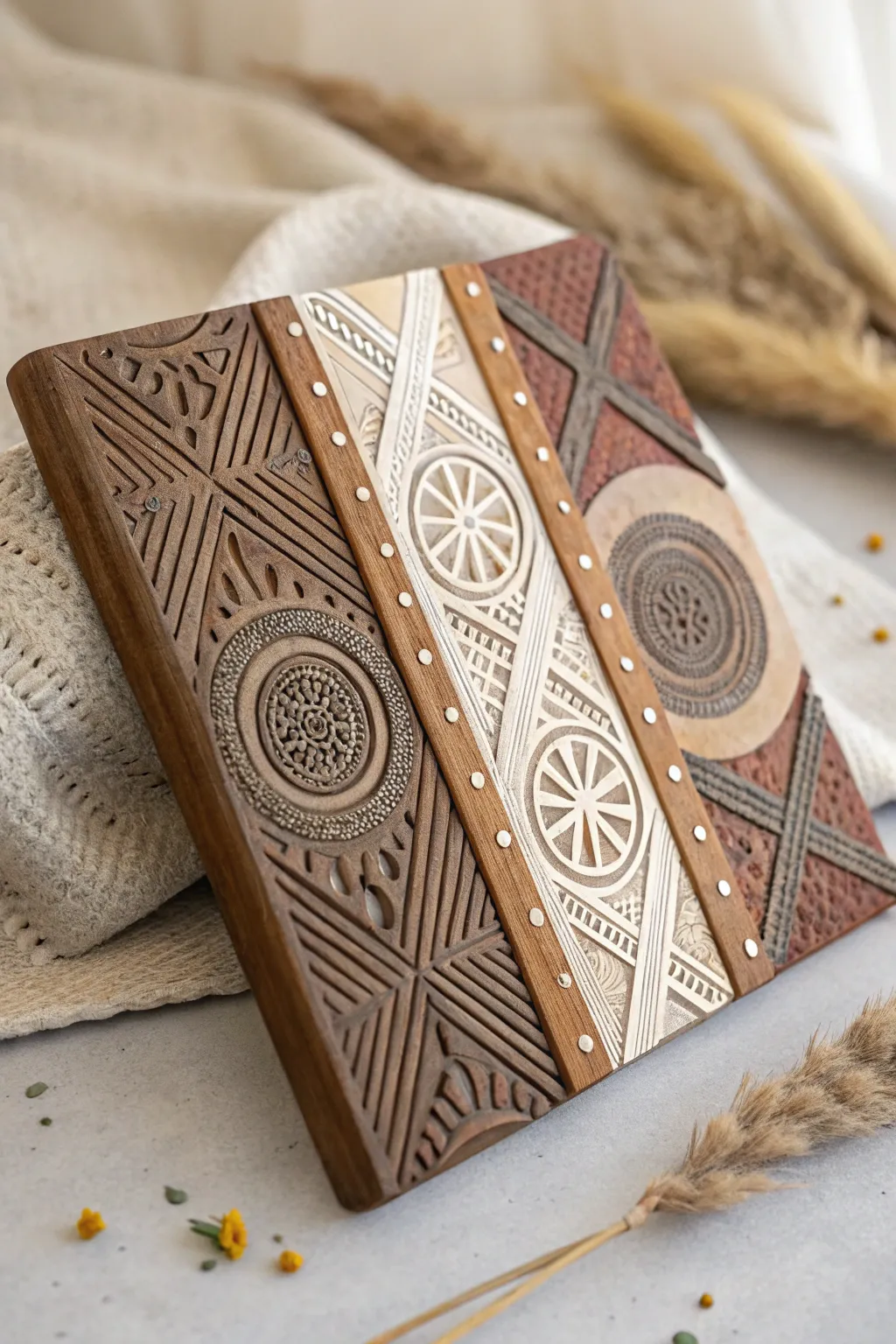 Discover the beauty of mixed media magic in this textured clay masterpiece.