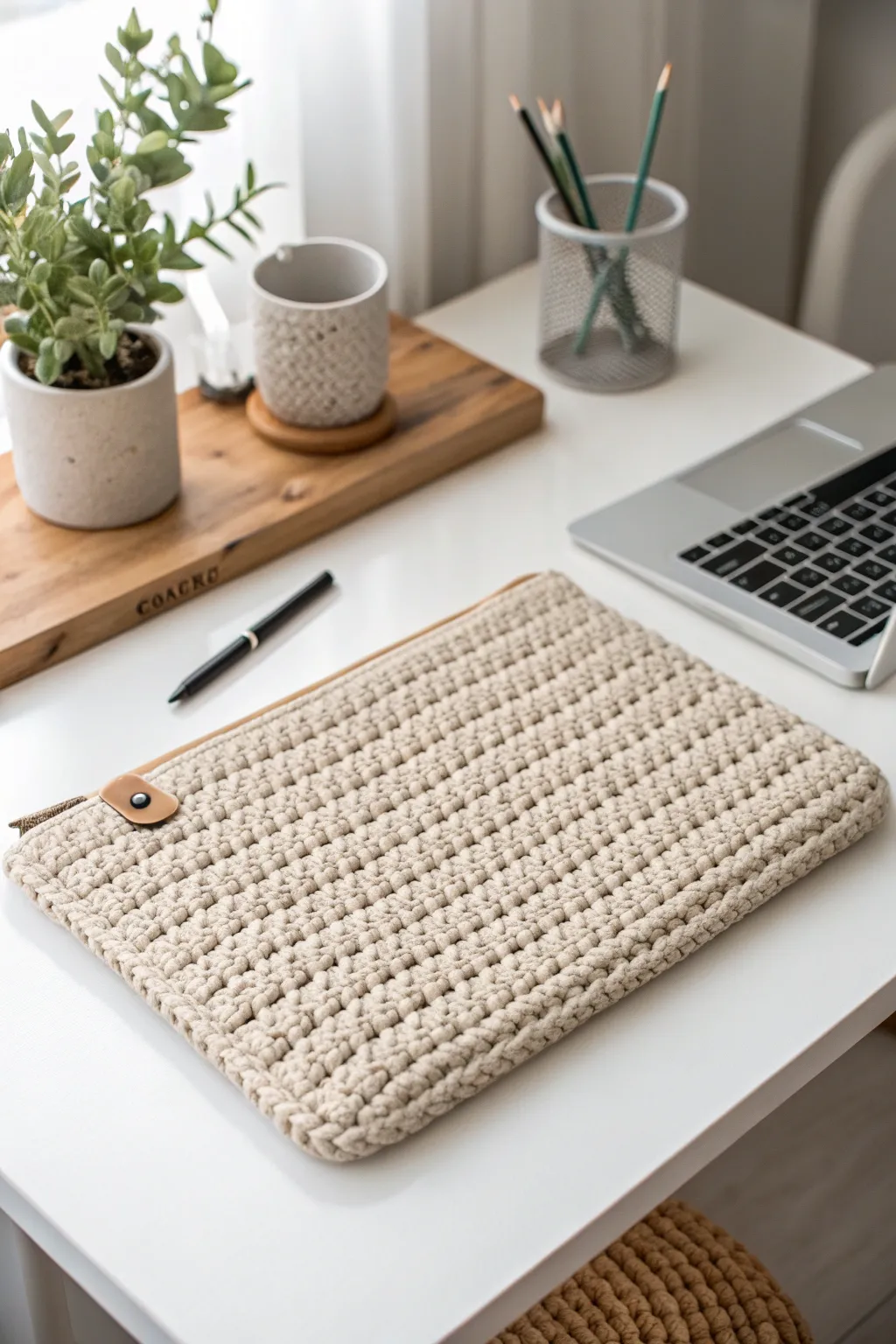 Crafted for care: A durable crochet laptop sleeve that blends style with protection.