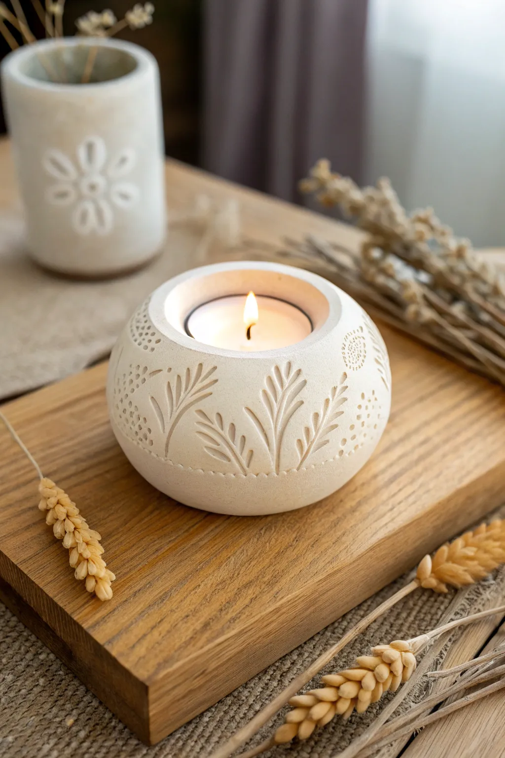 Illuminate your space with the serene beauty of handcrafted polymer clay tea light holders.