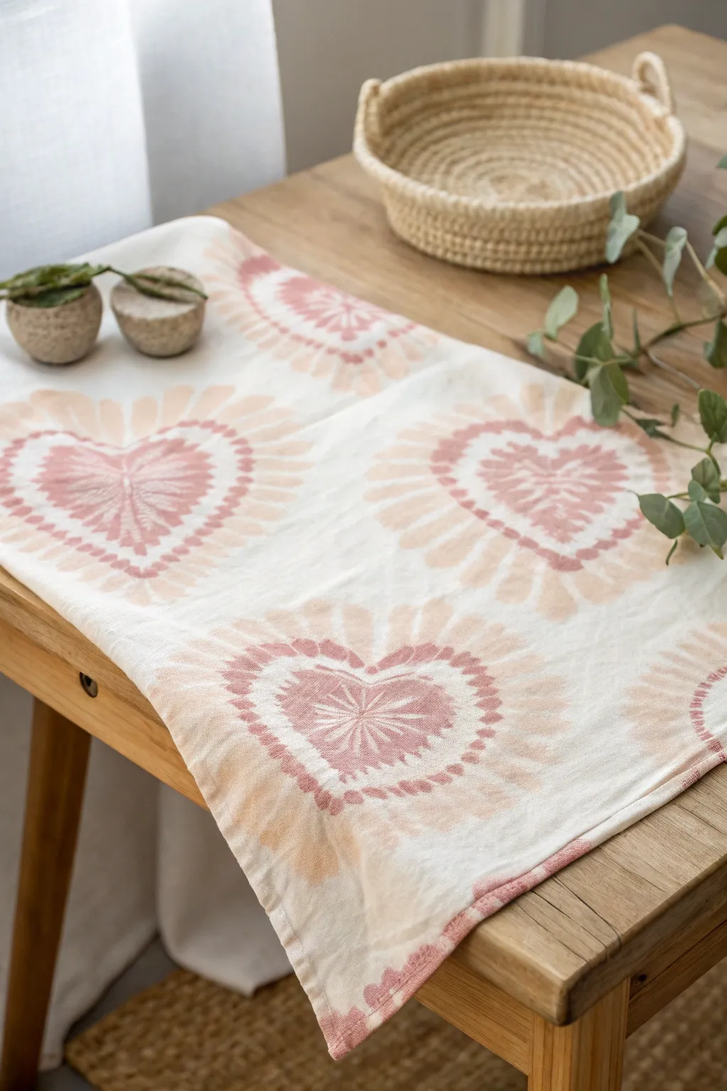 Embrace simplicity and love with this stunning heart motif tie-dye pattern, perfect for adding a touch of handcrafted elegance to your space.