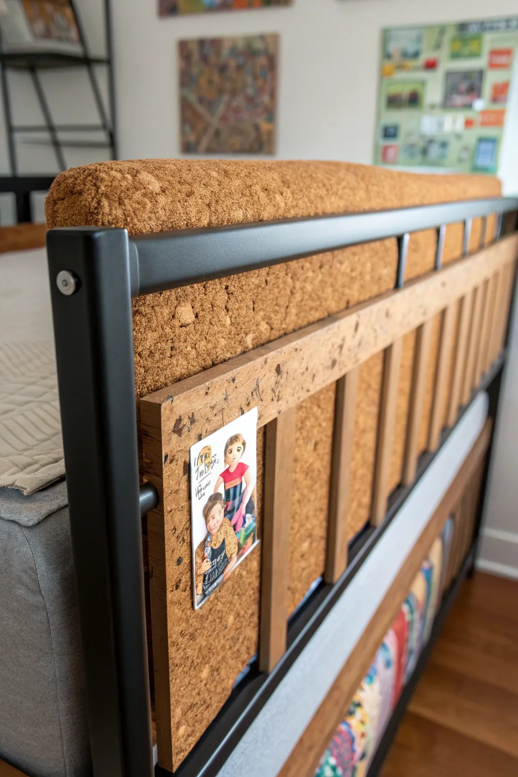 Transform safety into creativity with a handcrafted cork board guard rail, blending functionality with personal expression.