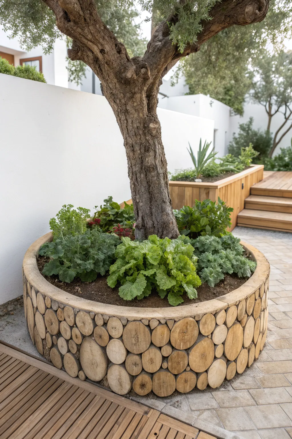 Elevate your garden style with this stunning tree ring raised bed for veggies.