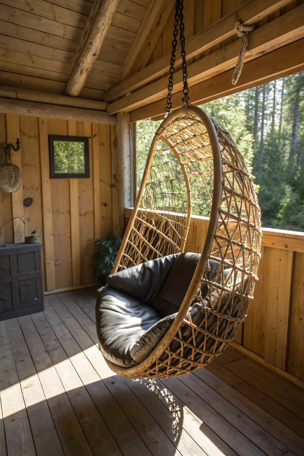 Unwind in style with this handcrafted hanging chair, your perfect nook for a serene escape.